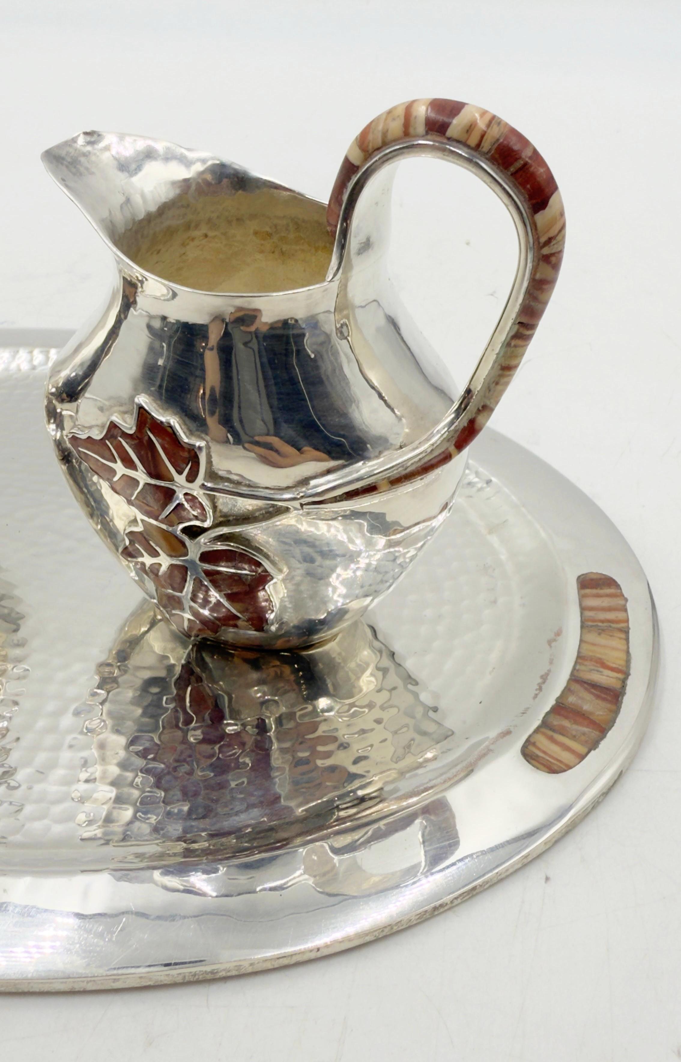Emilia Castillo Silver Plate Tea Set with Jasper Inlay, Signed Mexican Modernist For Sale 8