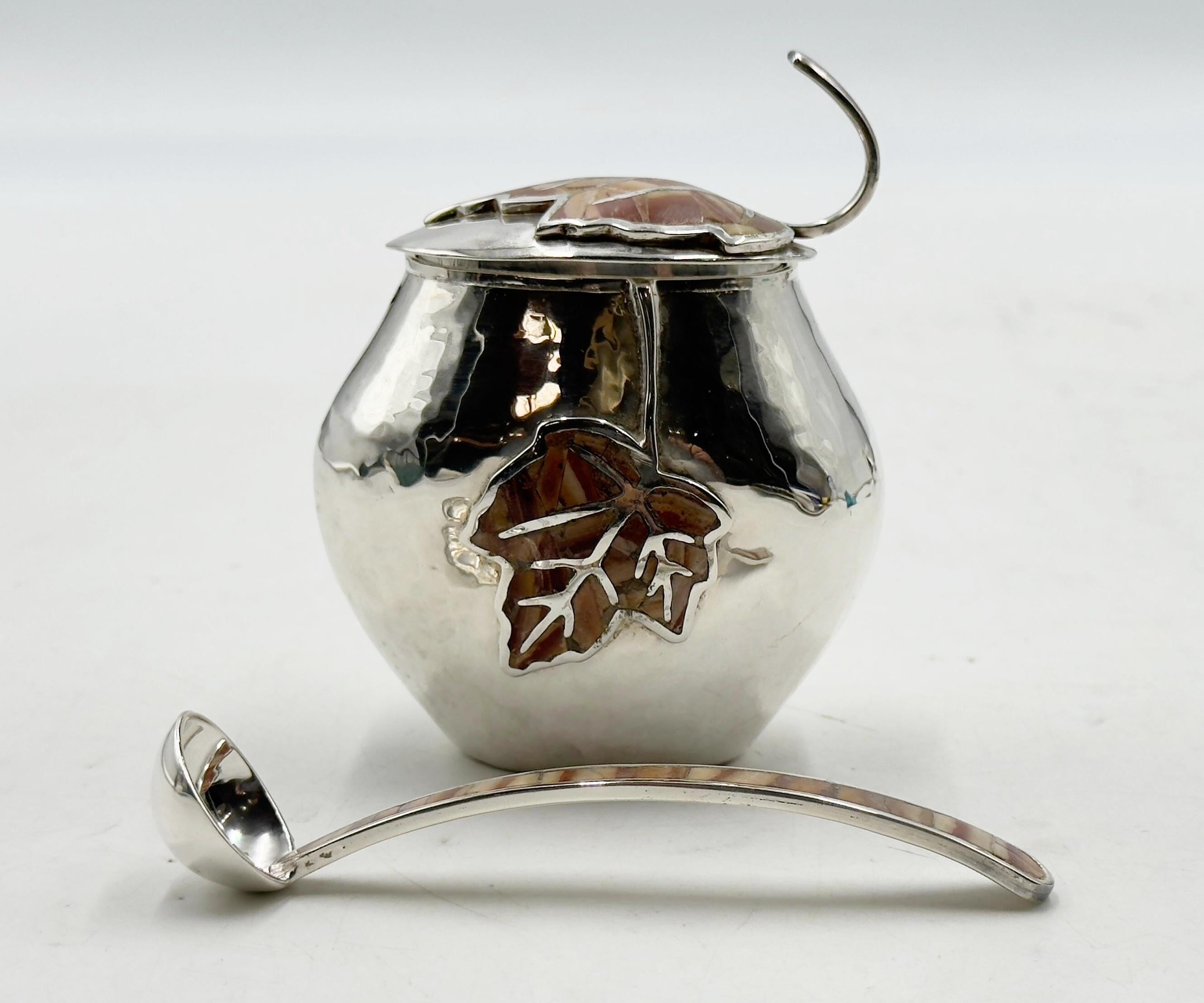 Emilia Castillo Silver Plate Tea Set with Jasper Inlay, Signed Mexican Modernist For Sale 10