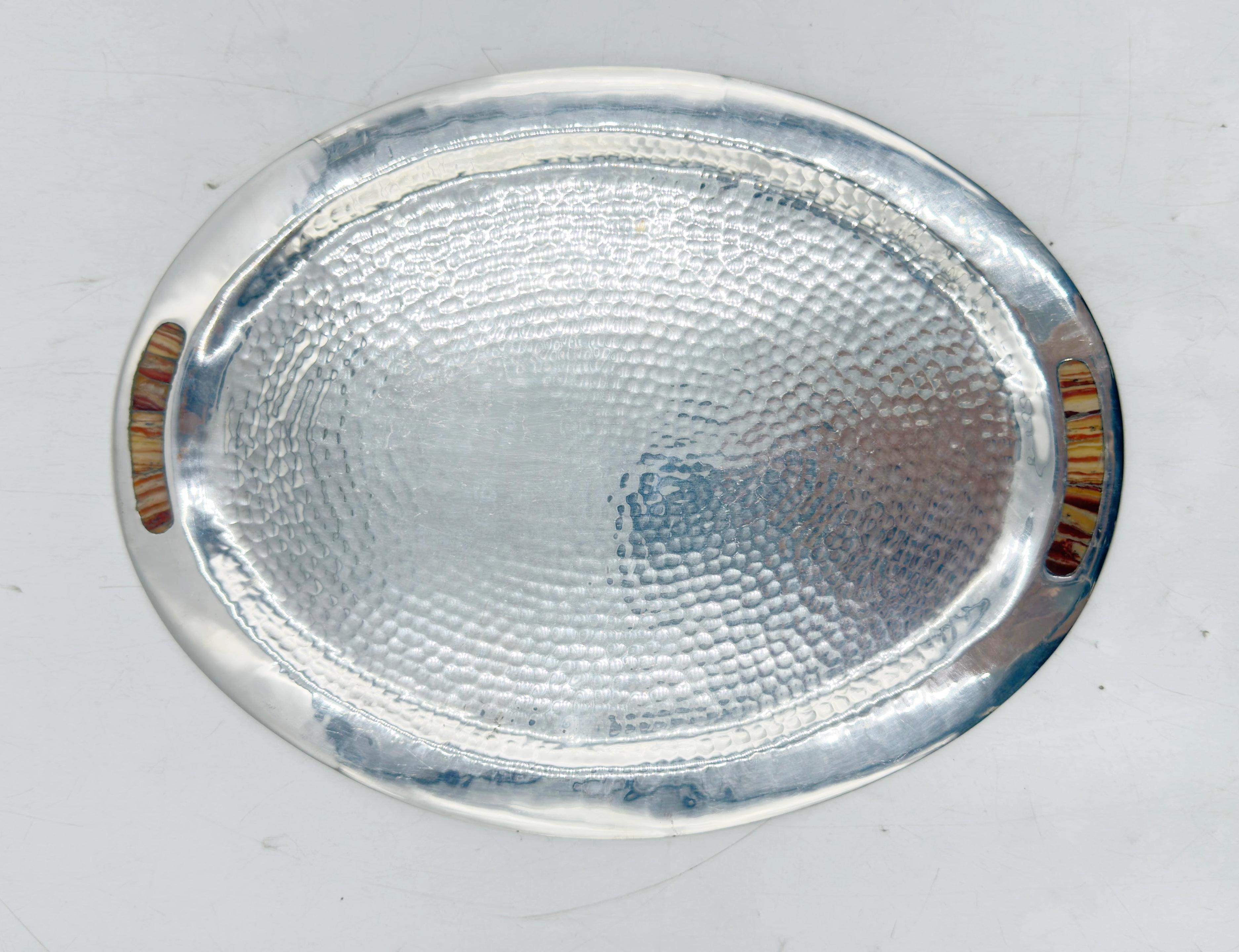 Emilia Castillo Silver Plate Tea Set with Jasper Inlay, Signed Mexican Modernist For Sale 14