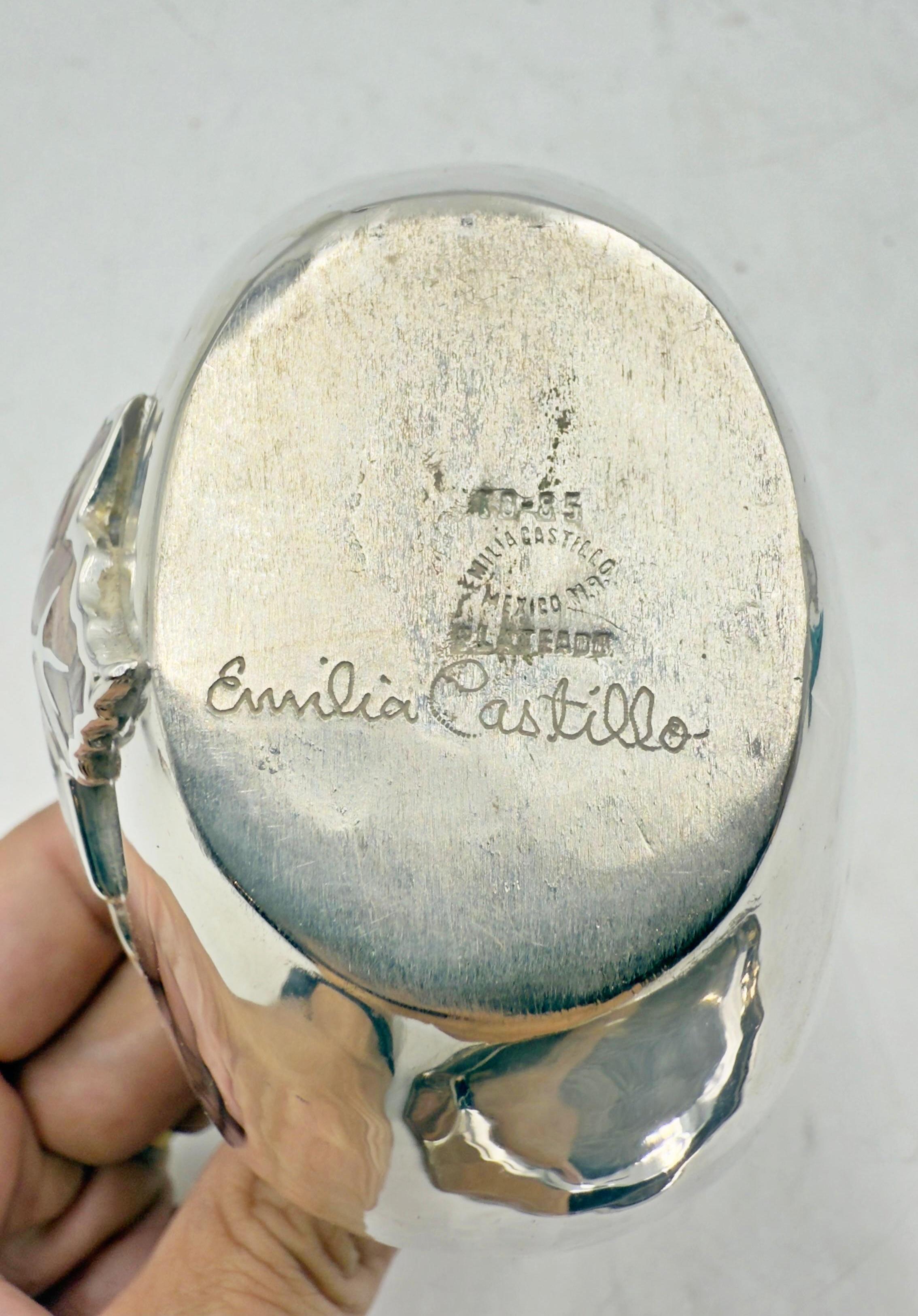 Emilia Castillo Silver Plate Tea Set with Jasper Inlay, Signed Mexican Modernist For Sale 15