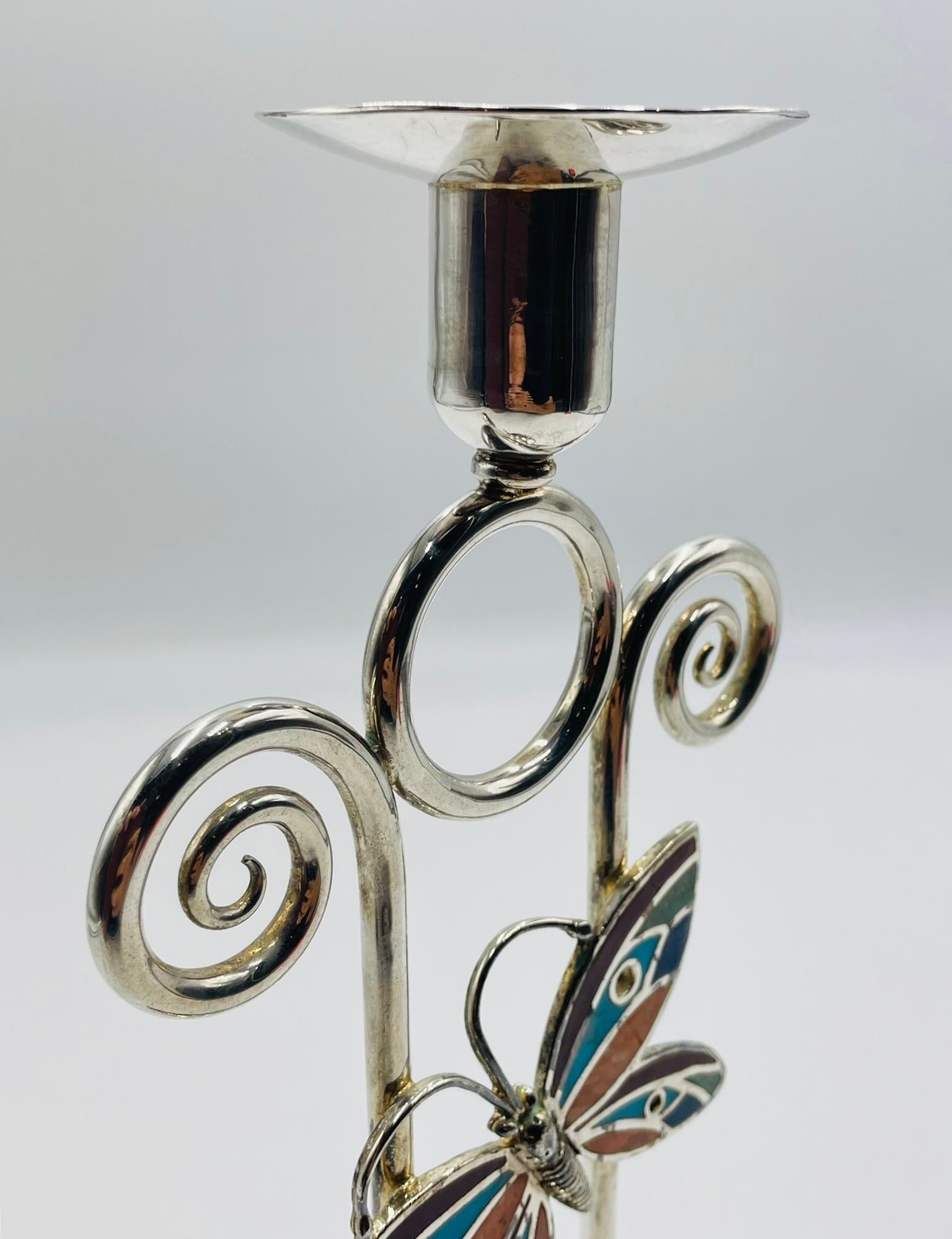 Emilia Castillo Portacandele a Farfalla placcato argento con intarsio di pietre, messicano in vendita 5