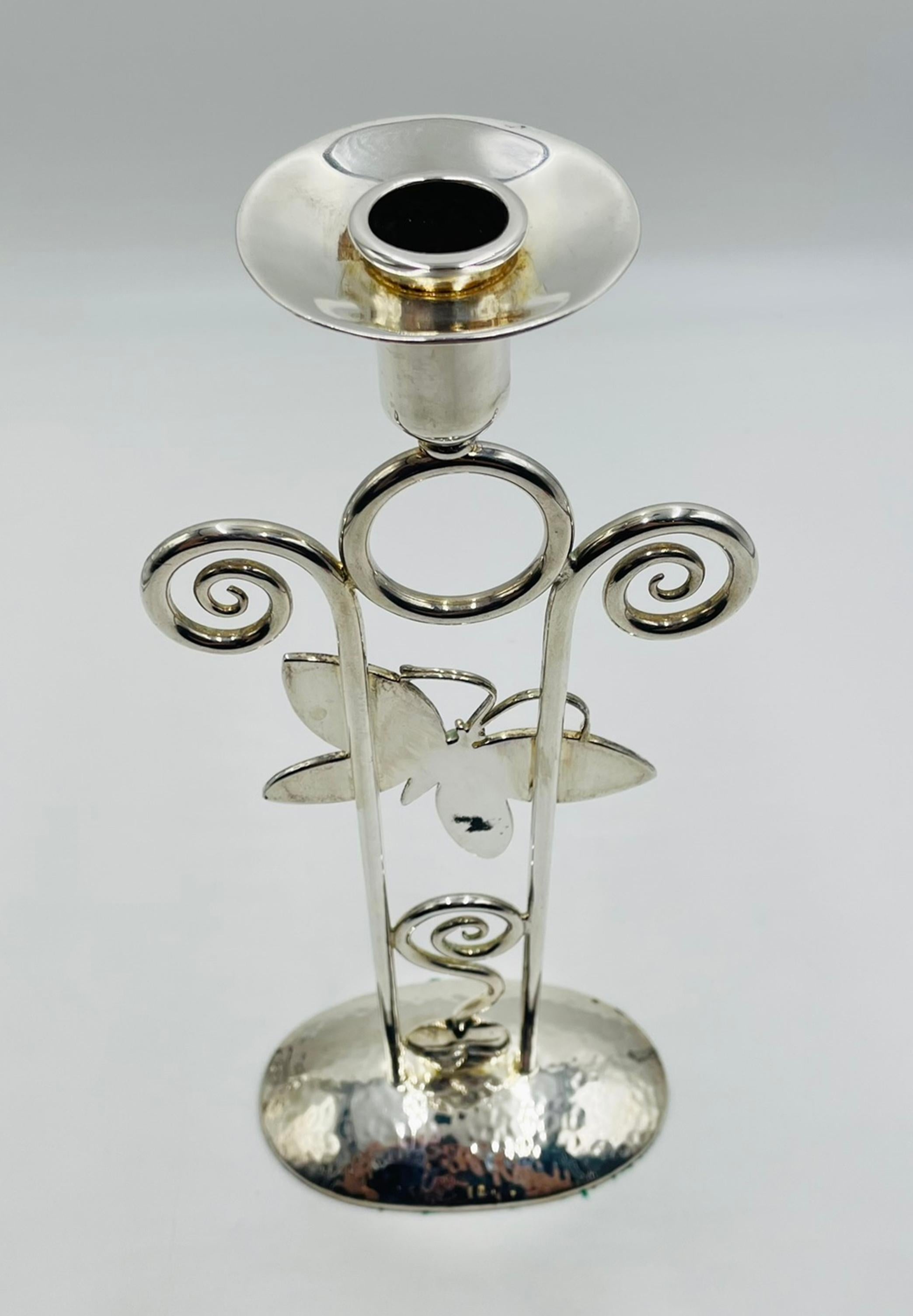 Emilia Castillo Portacandele a Farfalla placcato argento con intarsio di pietre, messicano In condizioni buone in vendita a Los Angeles, CA