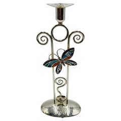 Emilia Castillo Portacandele a Farfalla placcato argento con intarsio di pietre, messicano