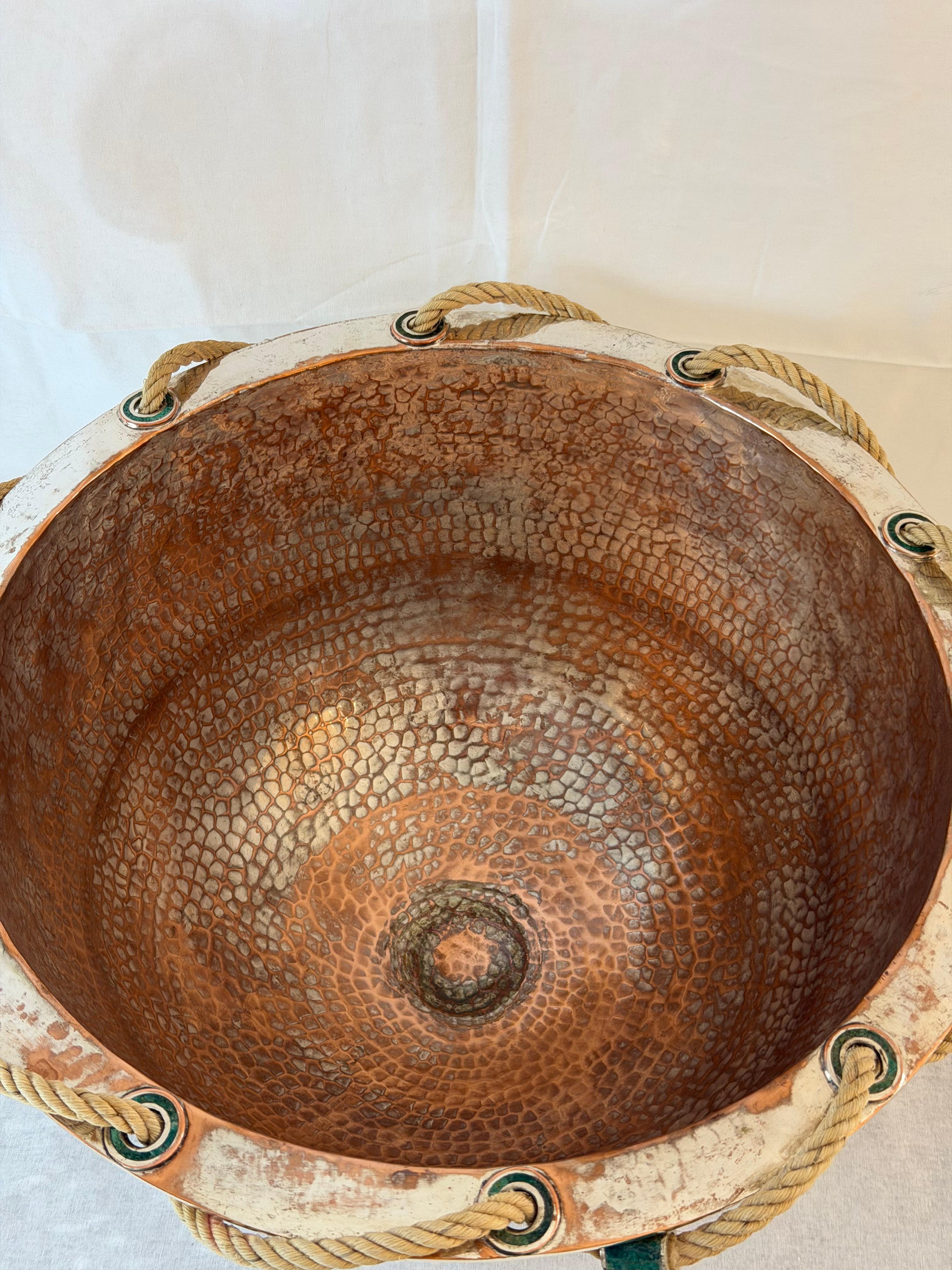 Late 20th Century Emilia Castillo Silver Plated Copper Bowl with Malachite and Parrot Ladle For Sale