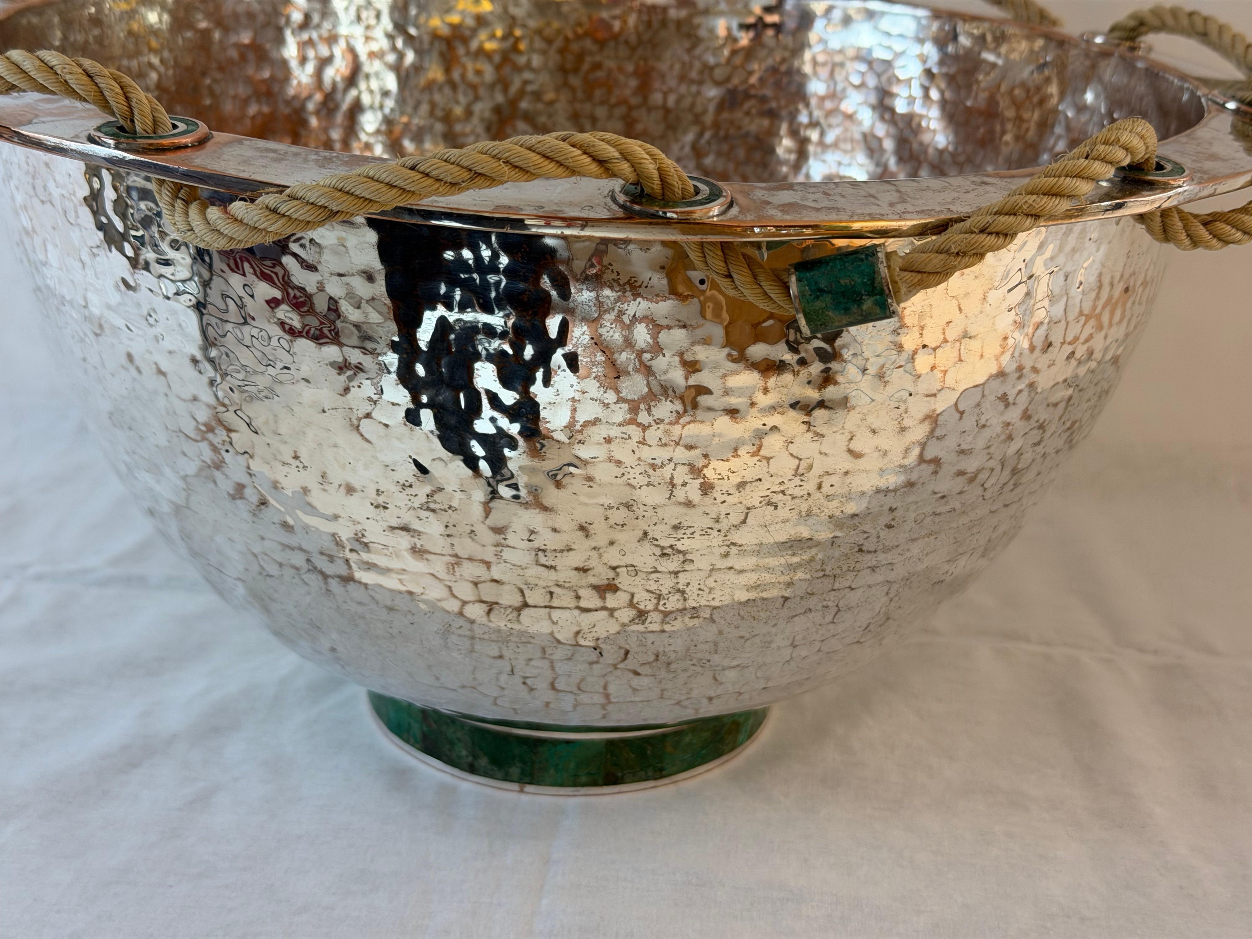 Emilia Castillo Silver Plated Copper Bowl with Malachite and Parrot Ladle For Sale 2