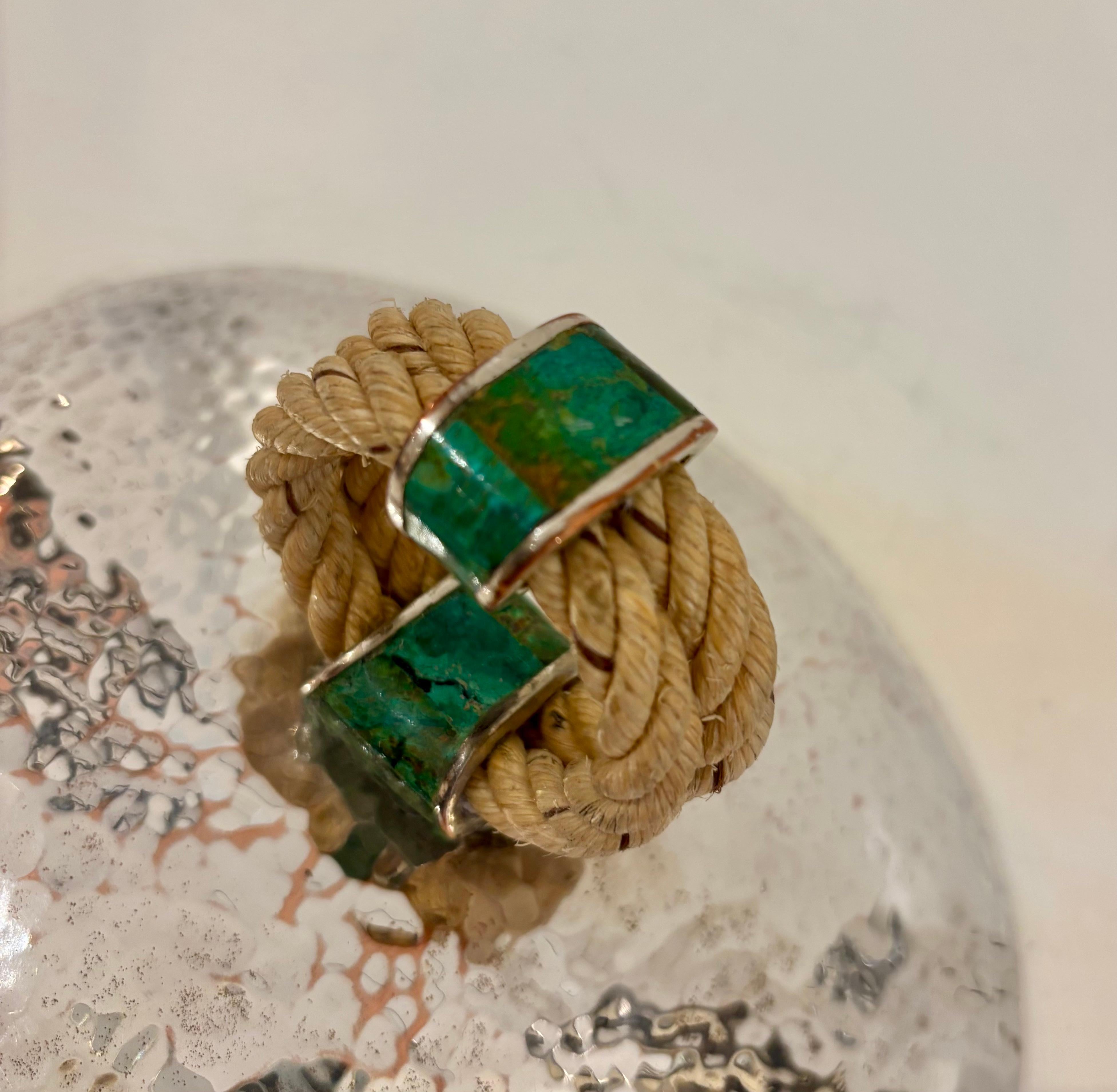 Emilia Castillo Silver Plated Copper Soup Tureen with Malachite and Rope Handles For Sale 3