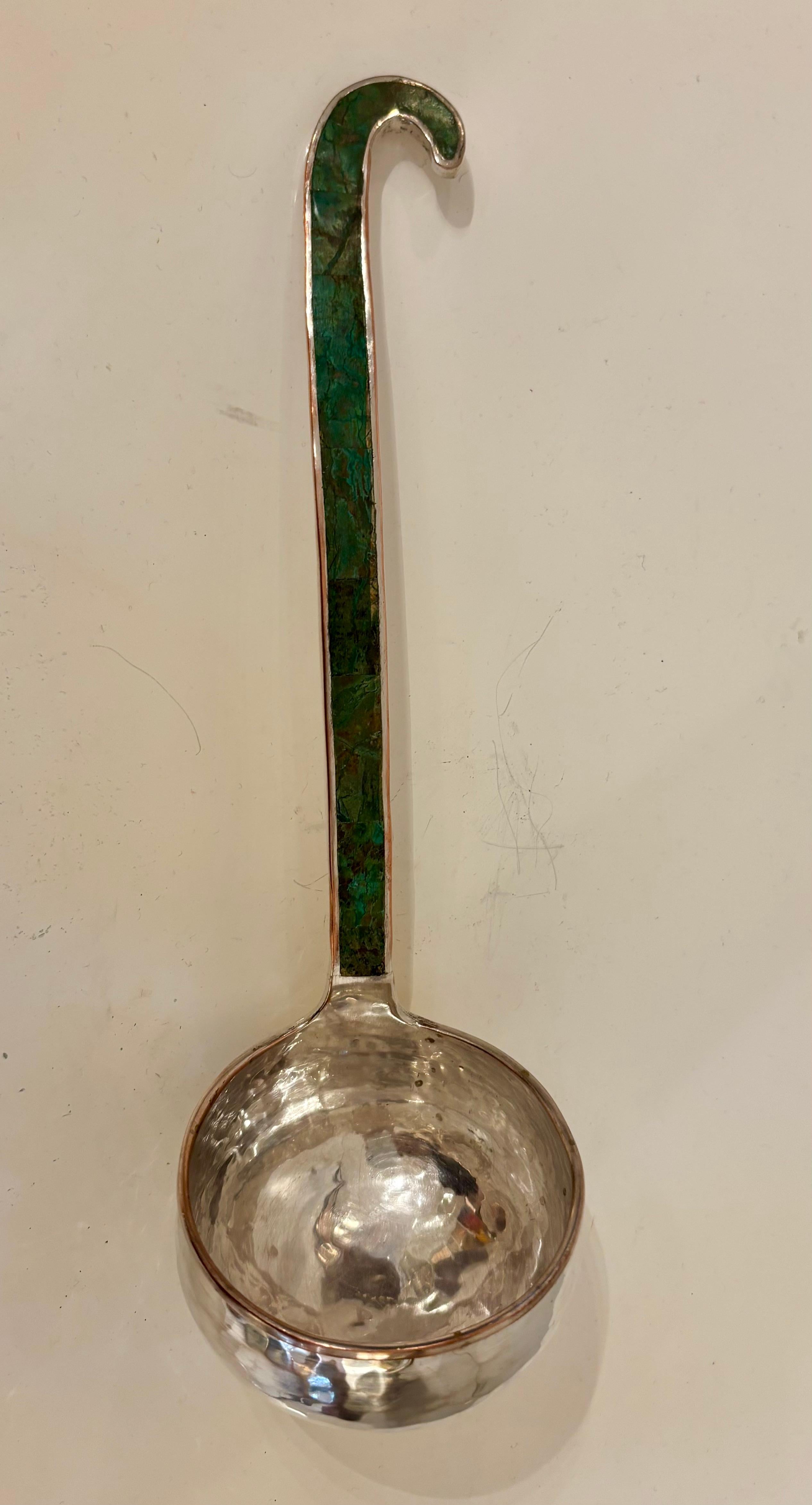 Emilia Castillo Silver Plated Copper Soup Tureen with Malachite and Rope Handles For Sale 4