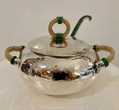 Emilia Castillo Silver Plated Copper Soup Tureen with Malachite and Rope Handles