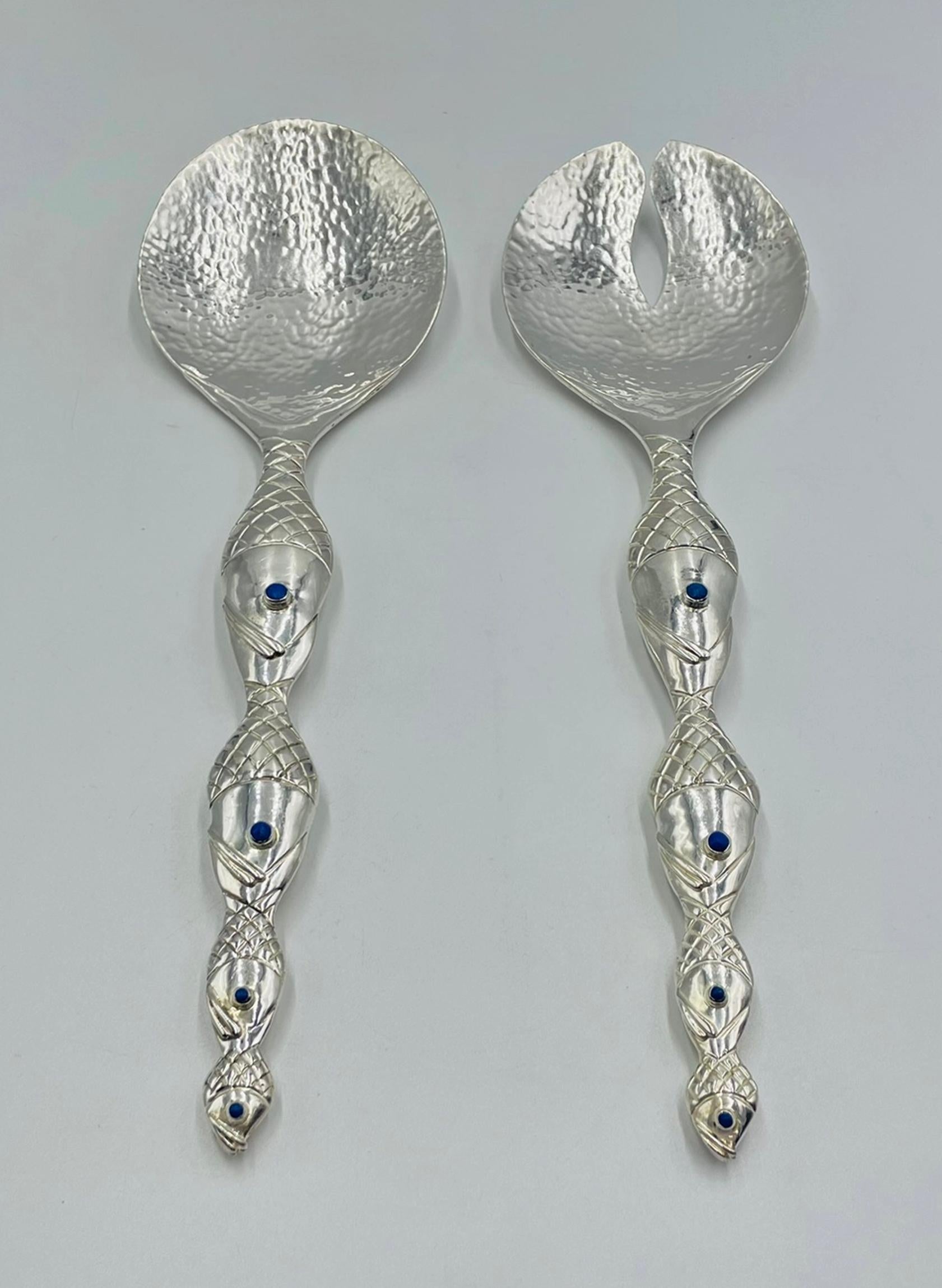 Emilia Castillo Silver-Plated Fish-Handle Serving Set, Taxco Mexico (Moderne) im Angebot