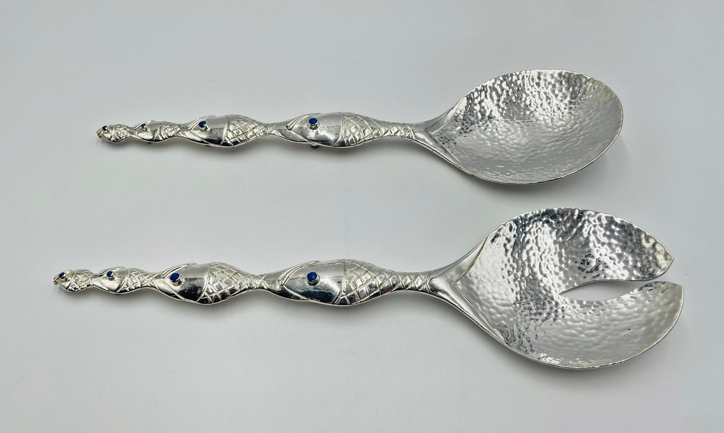Emilia Castillo Silver-Plated Fish-Handle Serving Set, Taxco Mexico (Handgefertigt) im Angebot