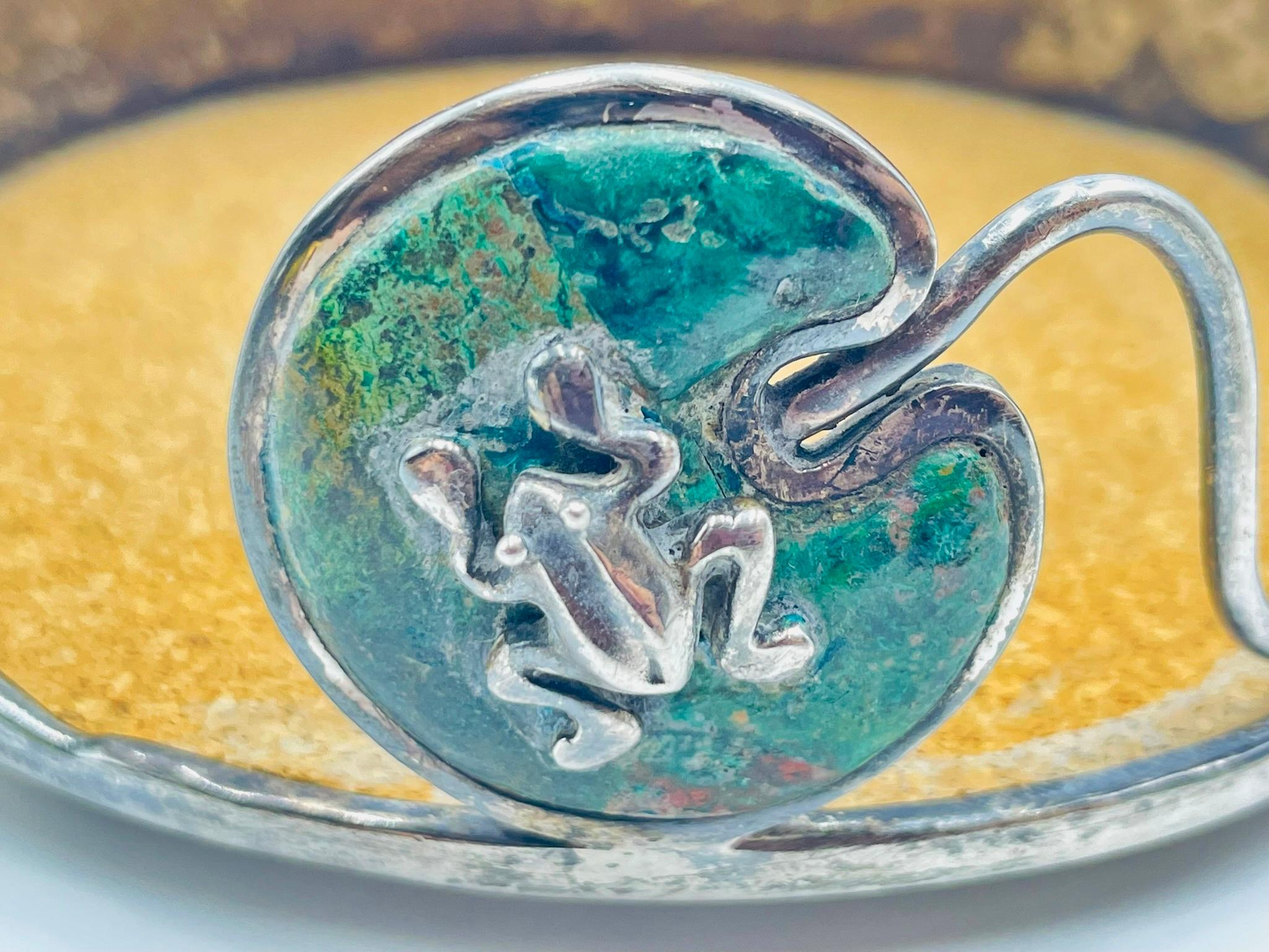 Emilia Castillo rana e malachite placcata in argento, Taxco, anni '80 in vendita 3