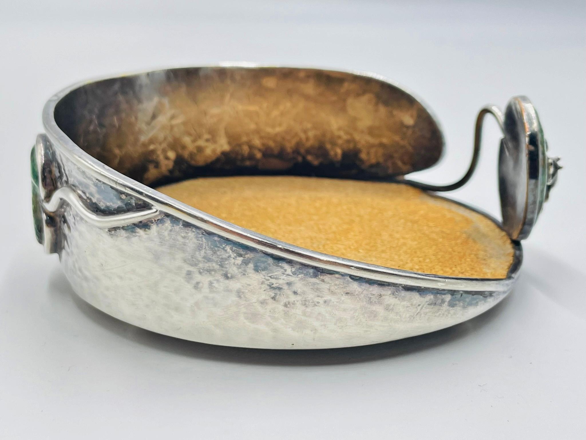 Organico moderno Emilia Castillo rana e malachite placcata in argento, Taxco, anni '80 in vendita