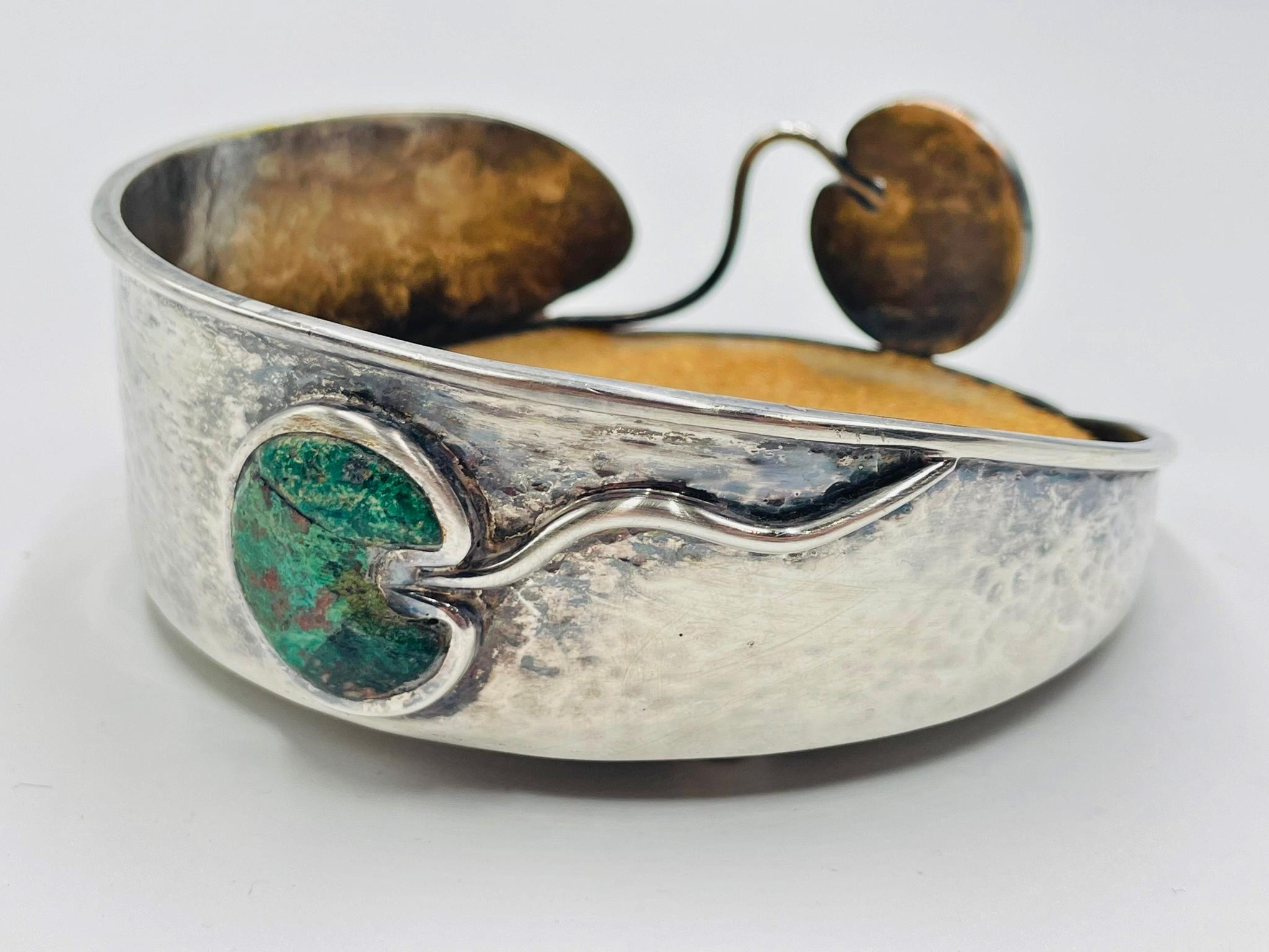 Messicano Emilia Castillo rana e malachite placcata in argento, Taxco, anni '80 in vendita