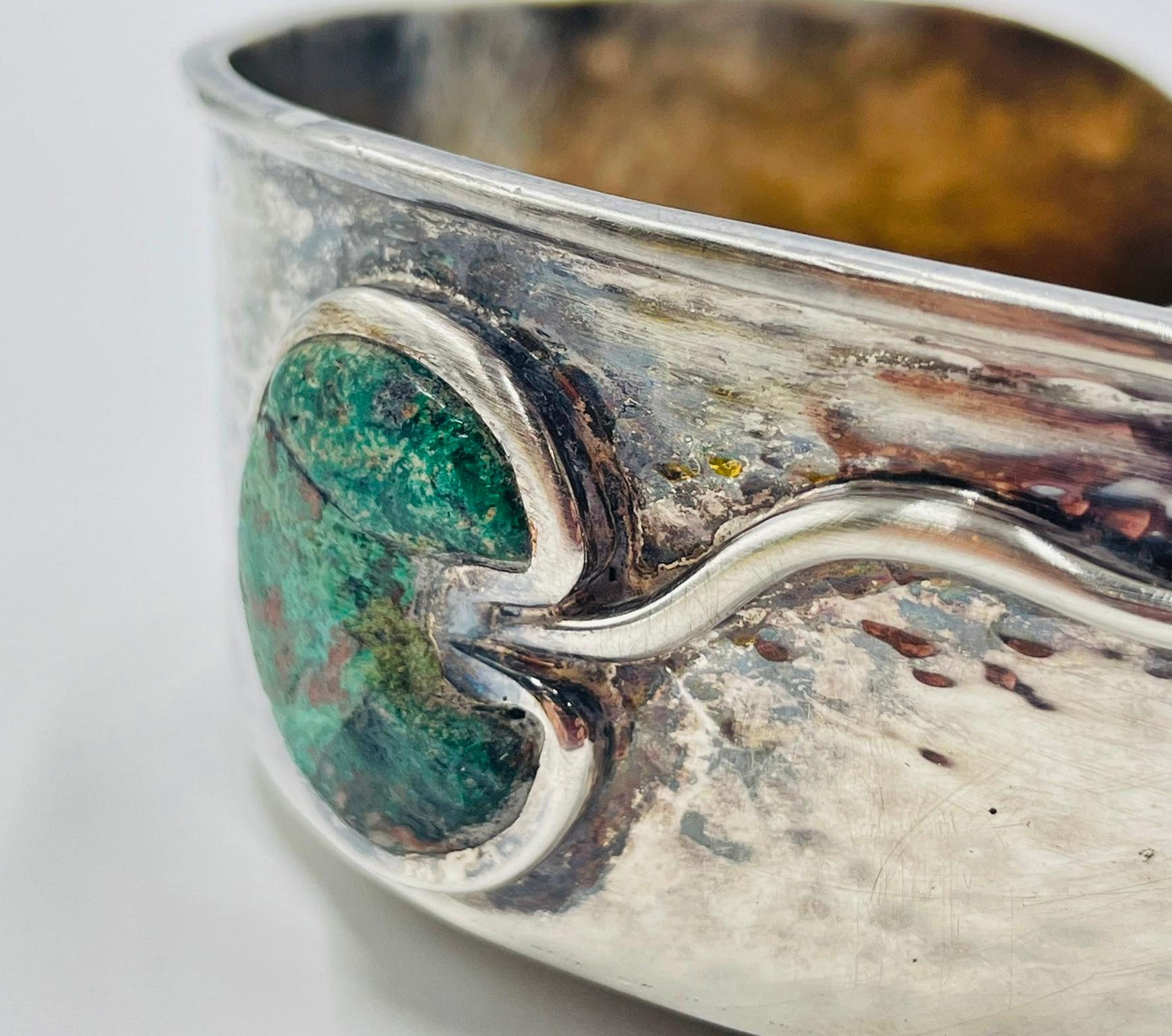 Emilia Castillo rana e malachite placcata in argento, Taxco, anni '80 in vendita 1