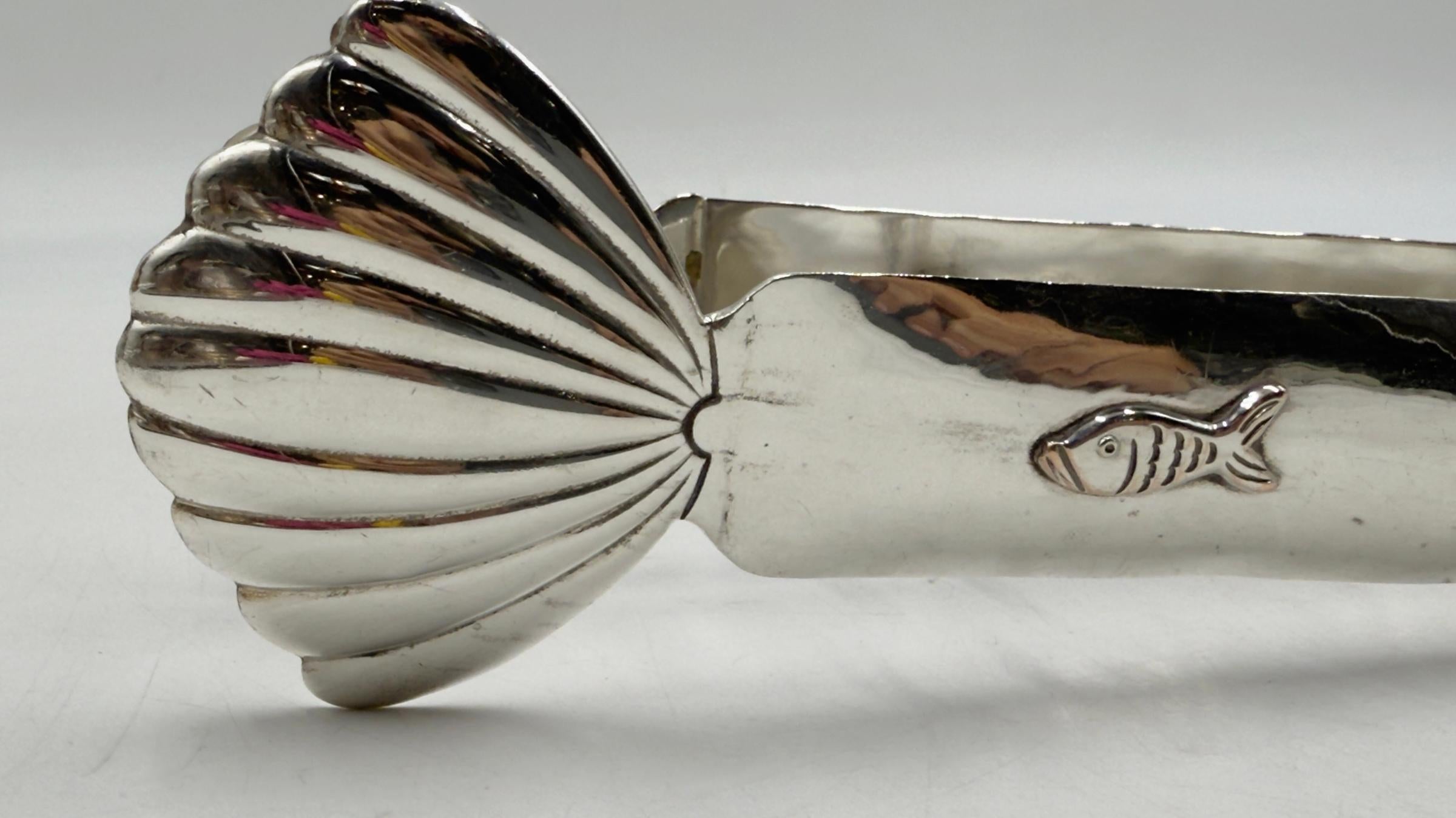 Seau à glace et pince en métal argenté avec motif de coquillage, Mexique, Emilia Castillo en vente 5