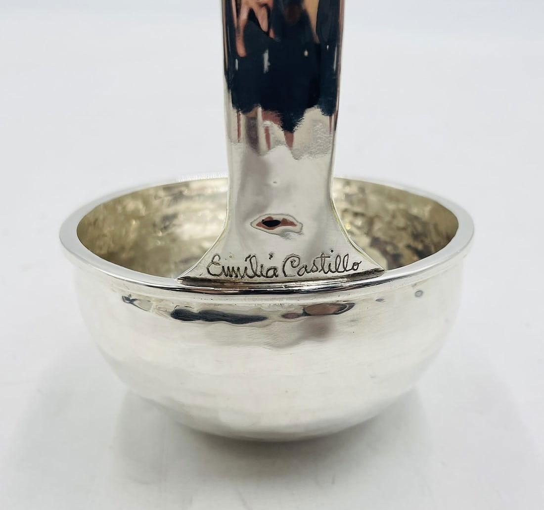 Emilia Castillo Mestolo placcato in argento con pappagallo di malachite, Modernismo messicano in vendita 8