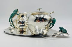 Emilia Castillo Silver Plated & Malachite Tea Service Set, Mexican Modernism