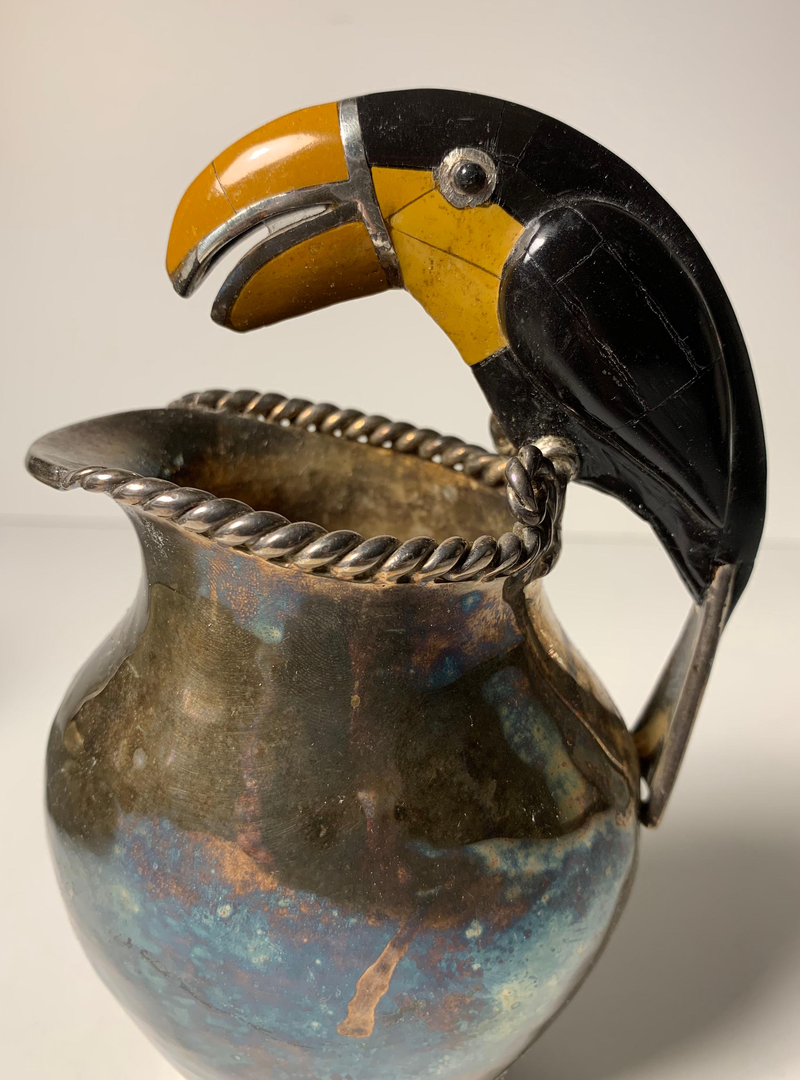 Emilia Castillo Silver Plated Mexican Toucan Pitcher In Good Condition In Chicago, IL