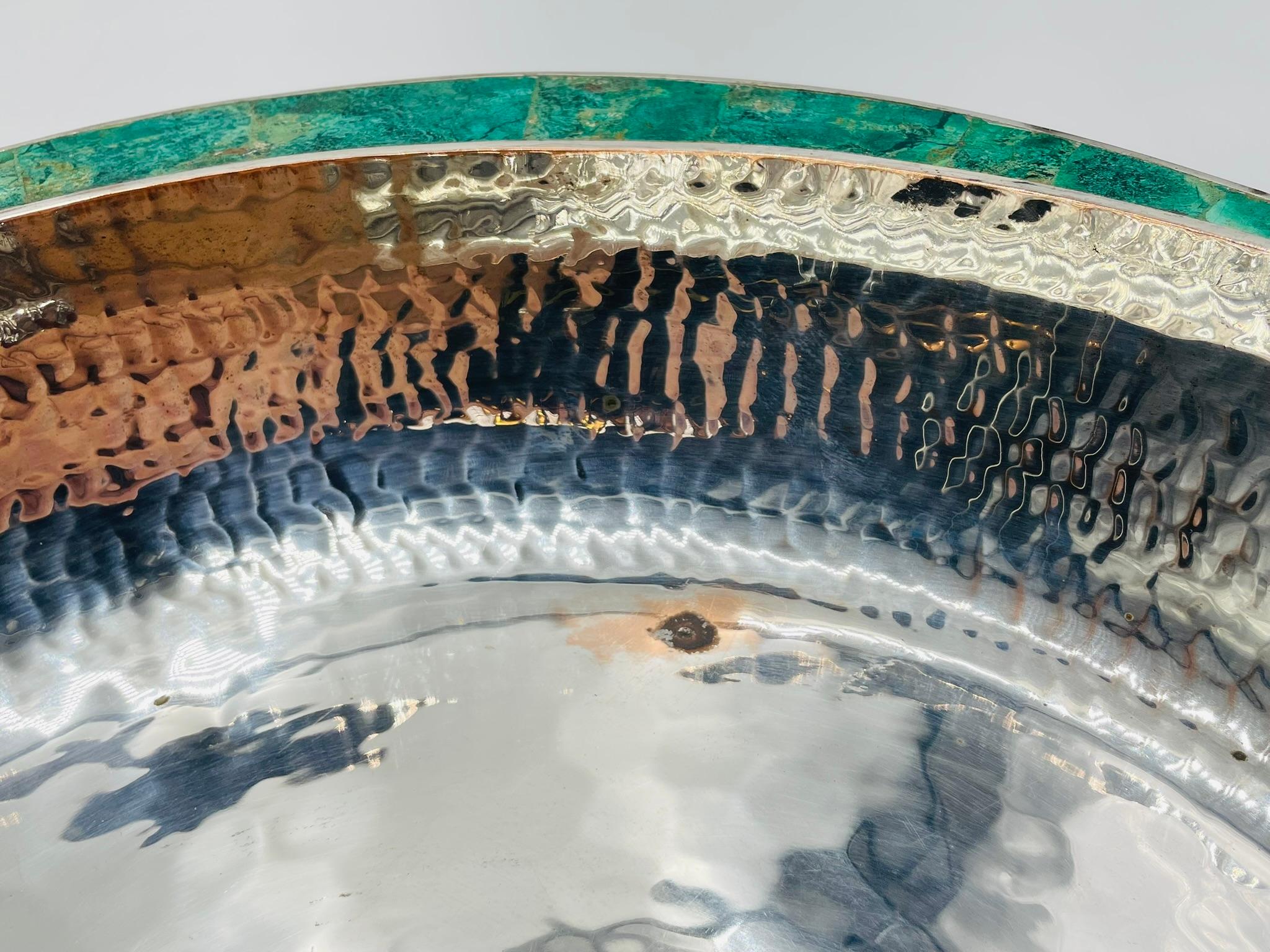 Ciotola di Emilia Castillo placcata in argento con intarsio di malachite, design messicano in vendita 4