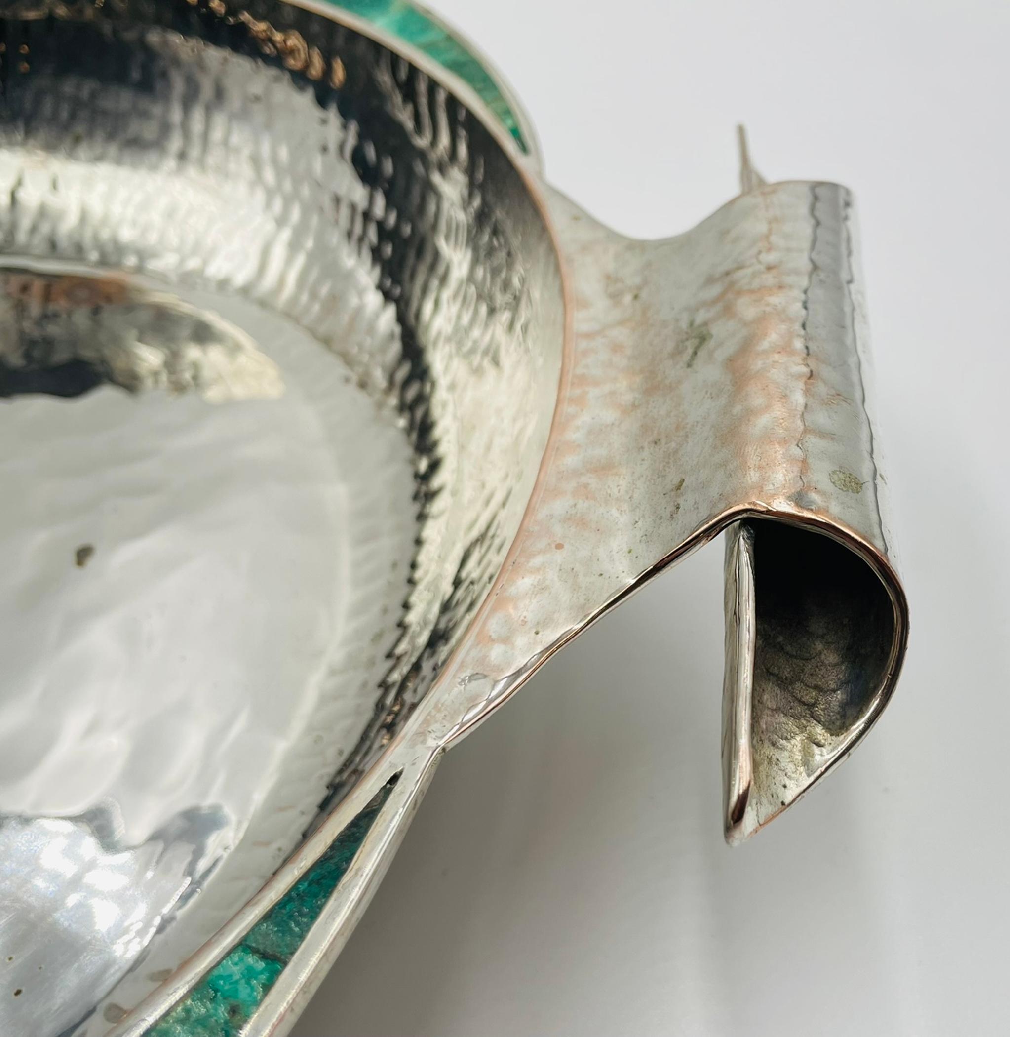 Ciotola di Emilia Castillo placcata in argento con intarsio di malachite, design messicano in vendita 6