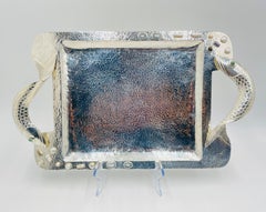 Emilia Castillo Silver-Plated Serving Tray with Fish Handles & Abalone Inlay
