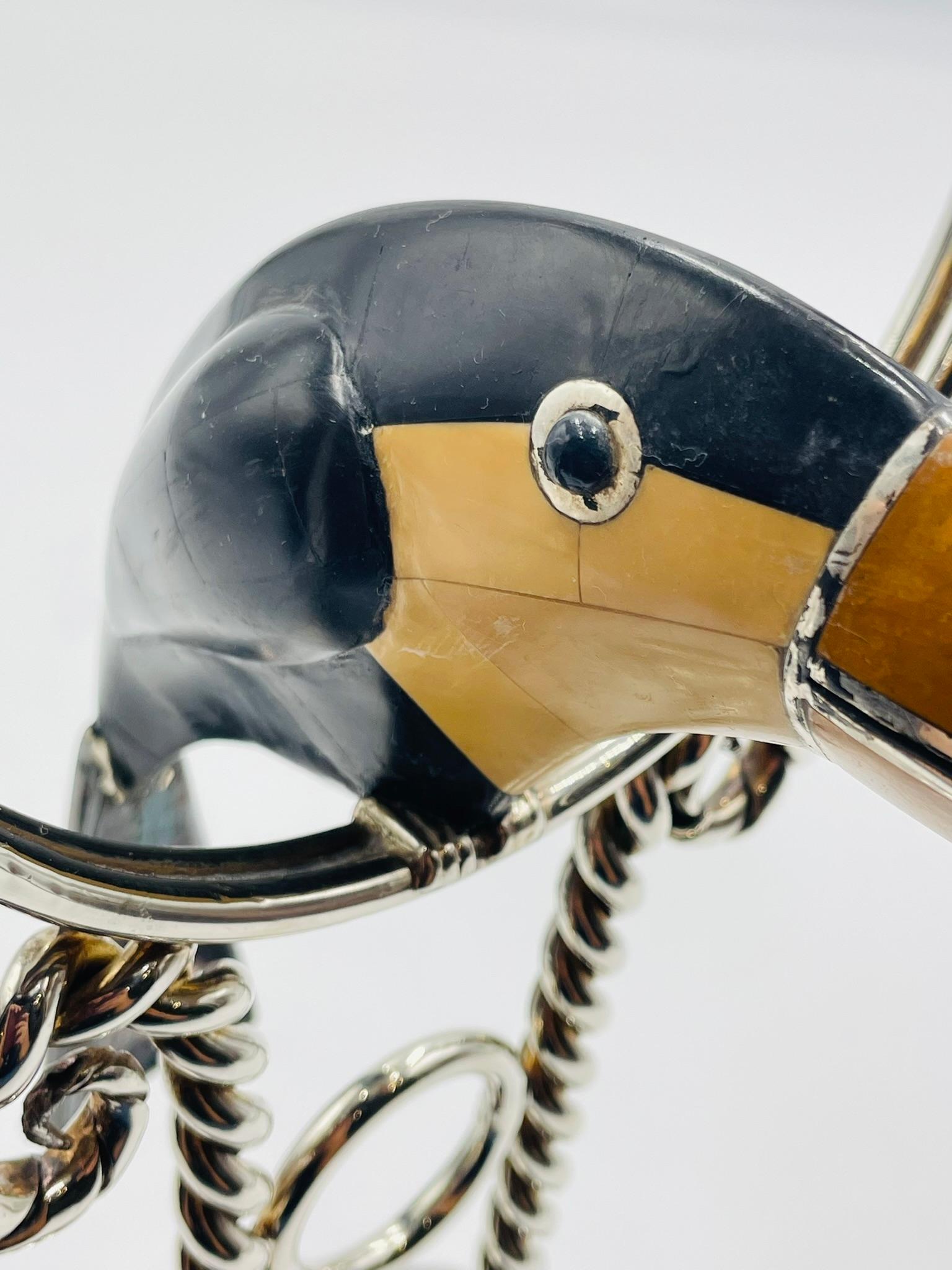 Emilia Castillo Candeliere a forma di tucano placcato in argento con intarsi in onice, Taxco Mexico in vendita 4