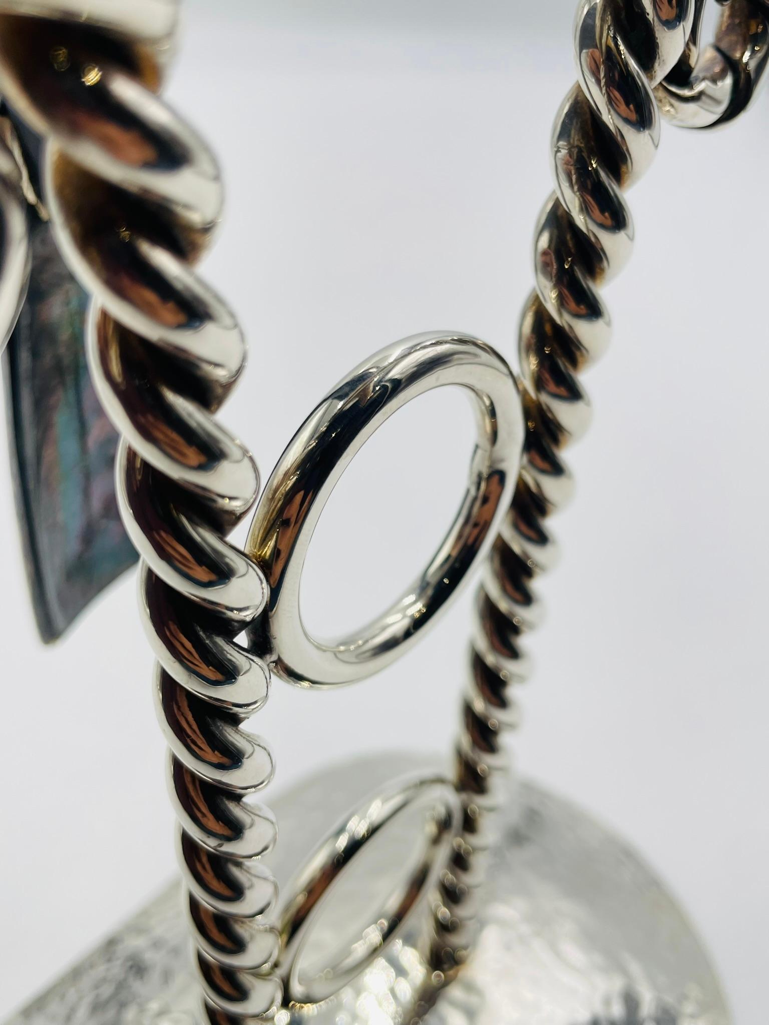 Emilia Castillo Candeliere a forma di tucano placcato in argento con intarsi in onice, Taxco Mexico in vendita 8