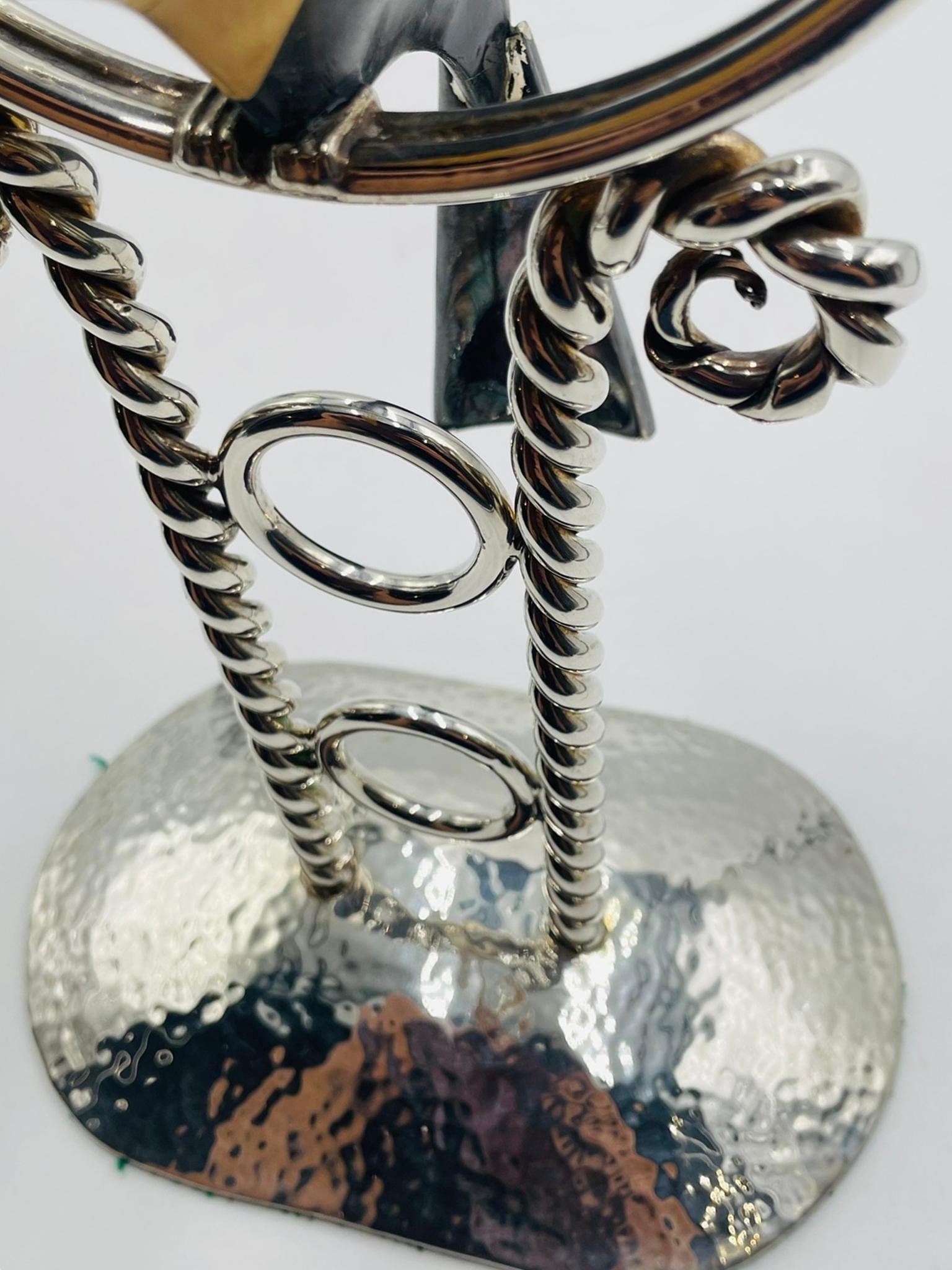 Emilia Castillo Candeliere a forma di tucano placcato in argento con intarsi in onice, Taxco Mexico in vendita 9