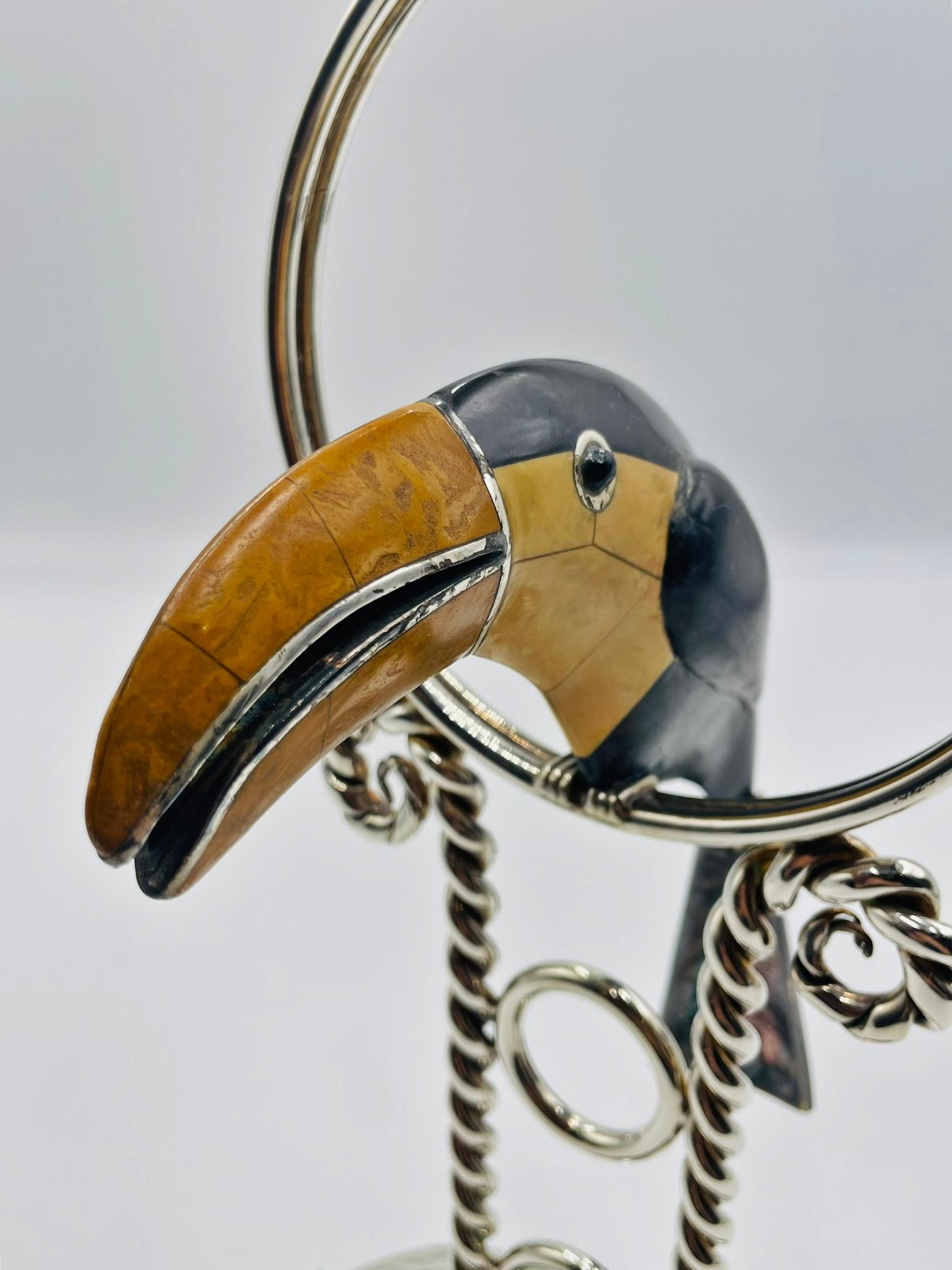 Emilia Castillo Candeliere a forma di tucano placcato in argento con intarsi in onice, Taxco Mexico in vendita 1