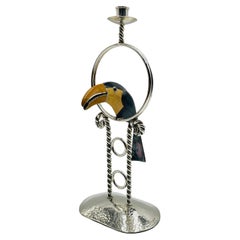 Emilia Castillo Silver-Plated Toucan Candlestick with Onyx Inlay, Taxco Mexico