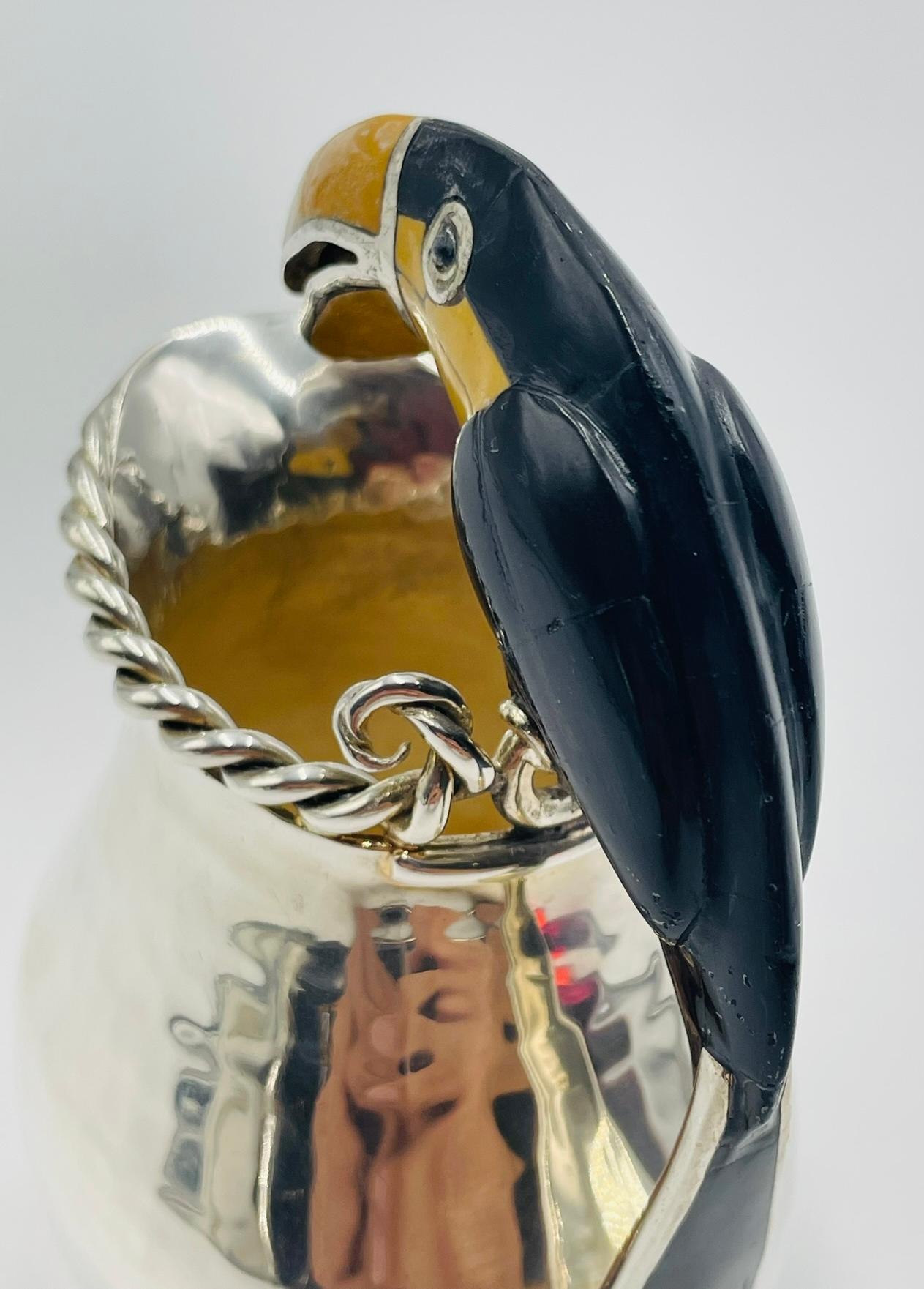 Emilia Castillo Versilberte Tukan-Kanne mit Onyx und Jaspis, Mexiko 1980er Jahre im Angebot 2