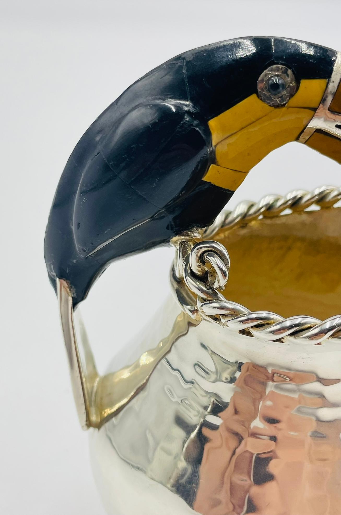 Emilia Castillo Versilberte Tukan-Kanne mit Onyx und Jaspis, Mexiko 1980er Jahre im Angebot 4