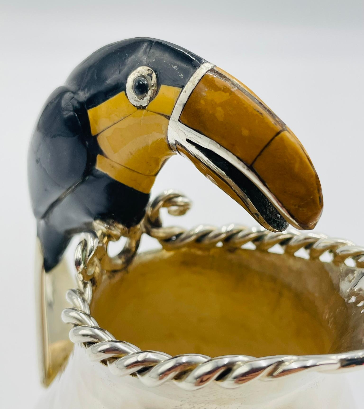 Emilia Castillo Versilberte Tukan-Kanne mit Onyx und Jaspis, Mexiko 1980er Jahre im Angebot 6