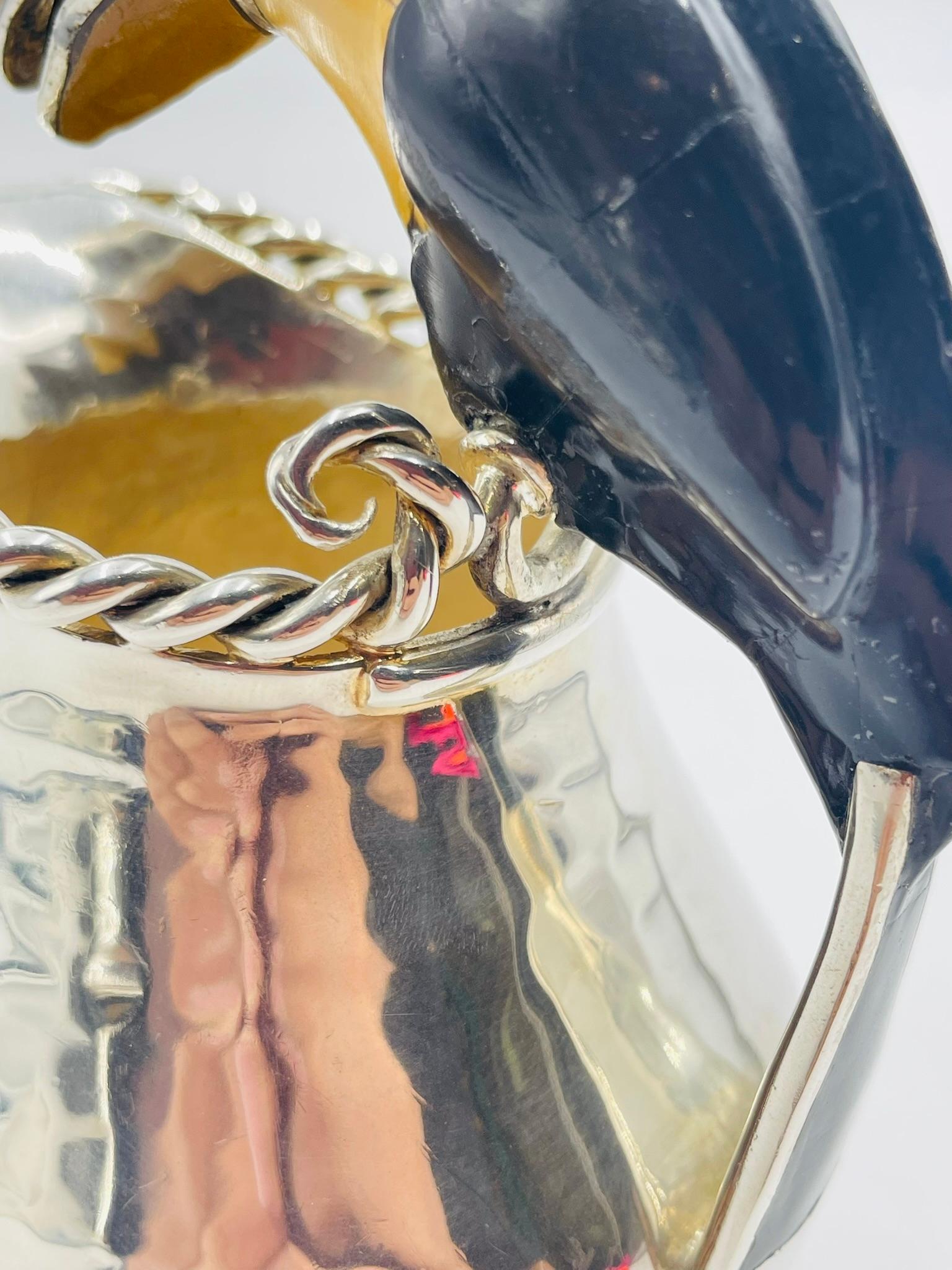 Emilia Castillo Versilberte Tukan-Kanne mit Onyx und Jaspis, Mexiko 1980er Jahre im Angebot 11