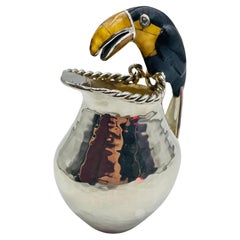 Emilia Castillo Silver-Plated Toucan Creamer with Onyx & Jasper, Mexico 1980's