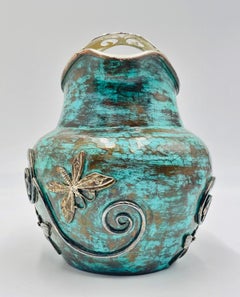 Emilia Castillo Silver Plated Water Pitcher With Butterflies & Verdigris Patina