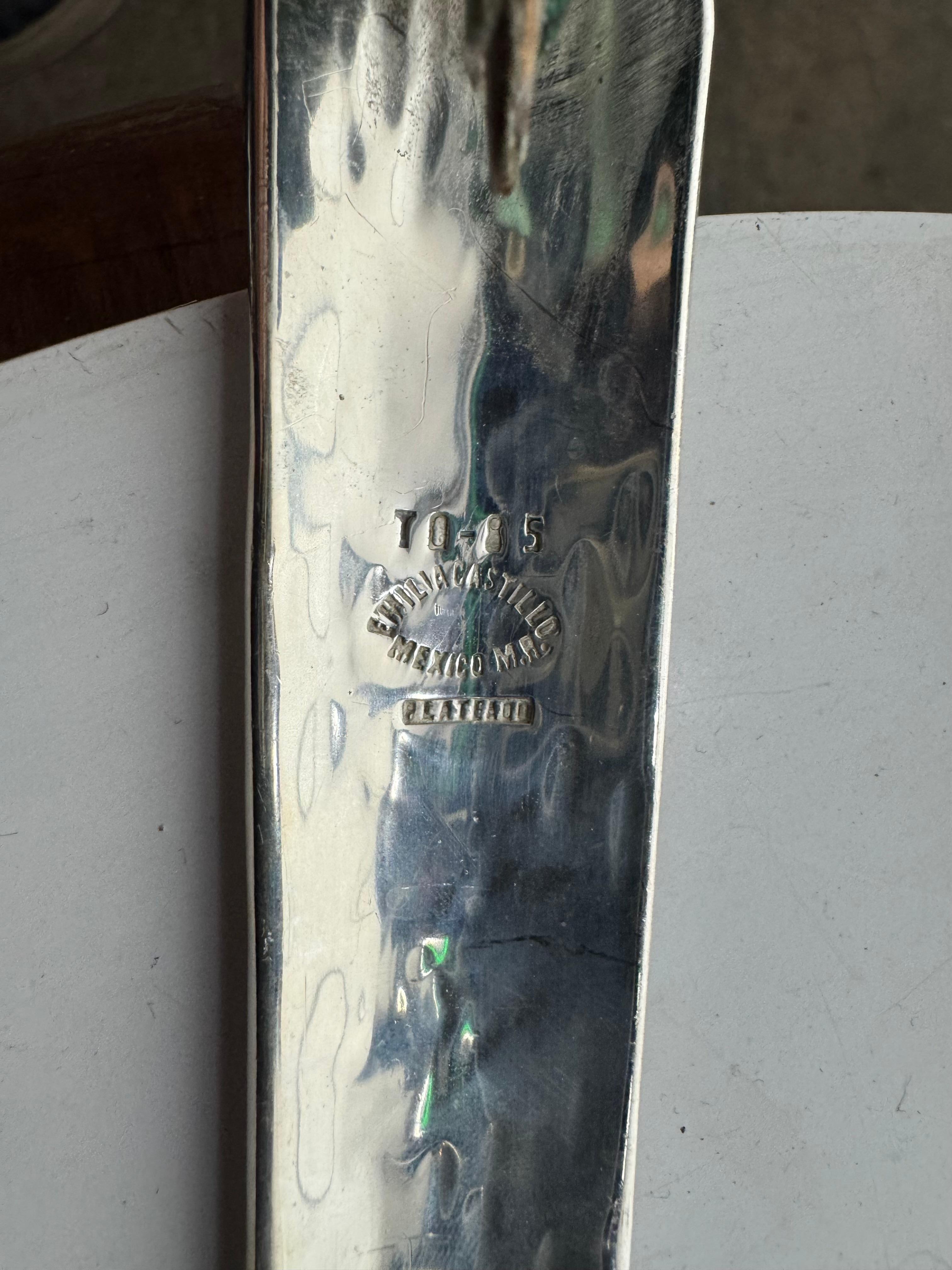 Cucchiai da insalata in argento di Emilia Castillo con pappagalli di malachite / Messico in vendita 6