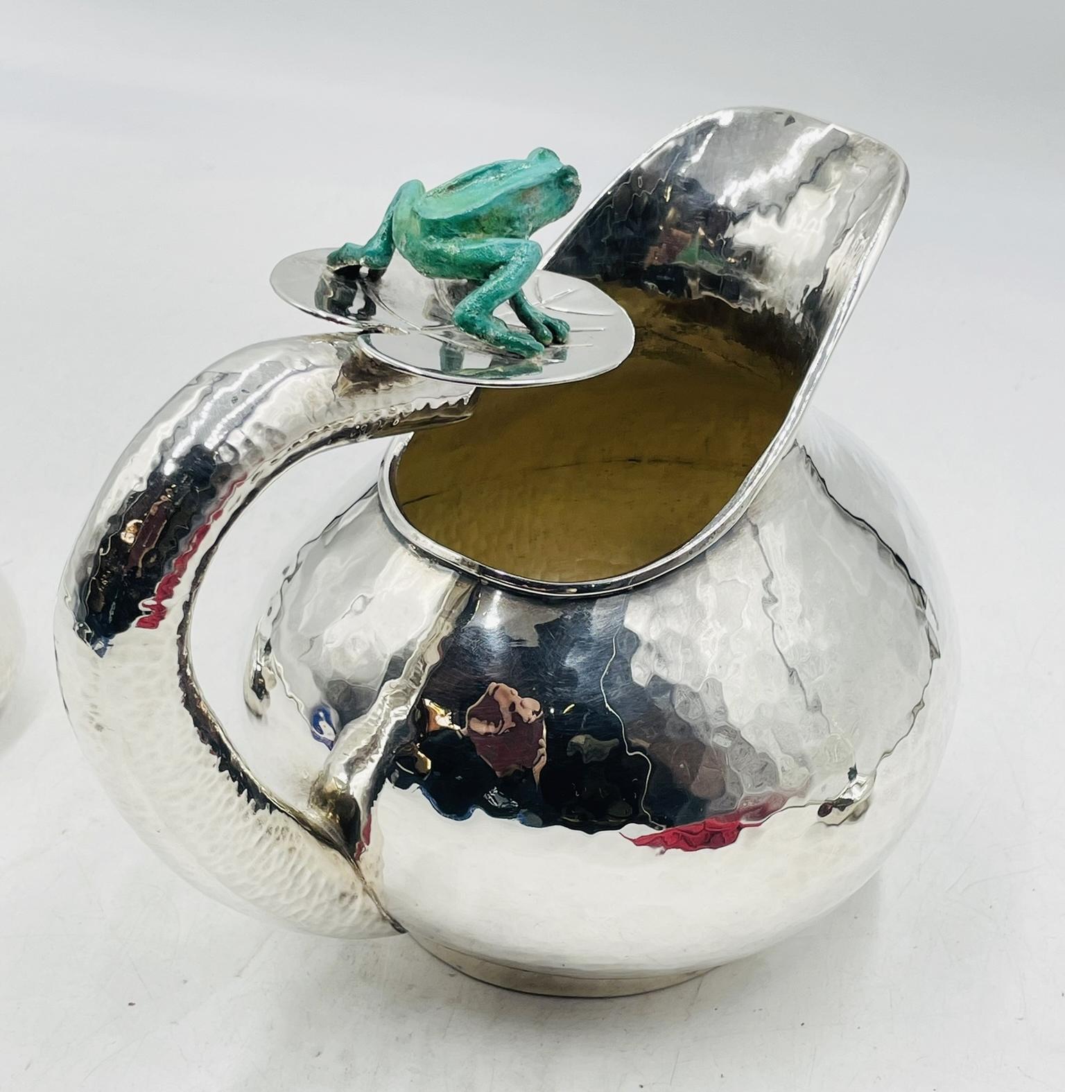 Service à thé en argent Emilia Castillo avec grenouilles en malachite, signé Design/One mexicain en vente 2