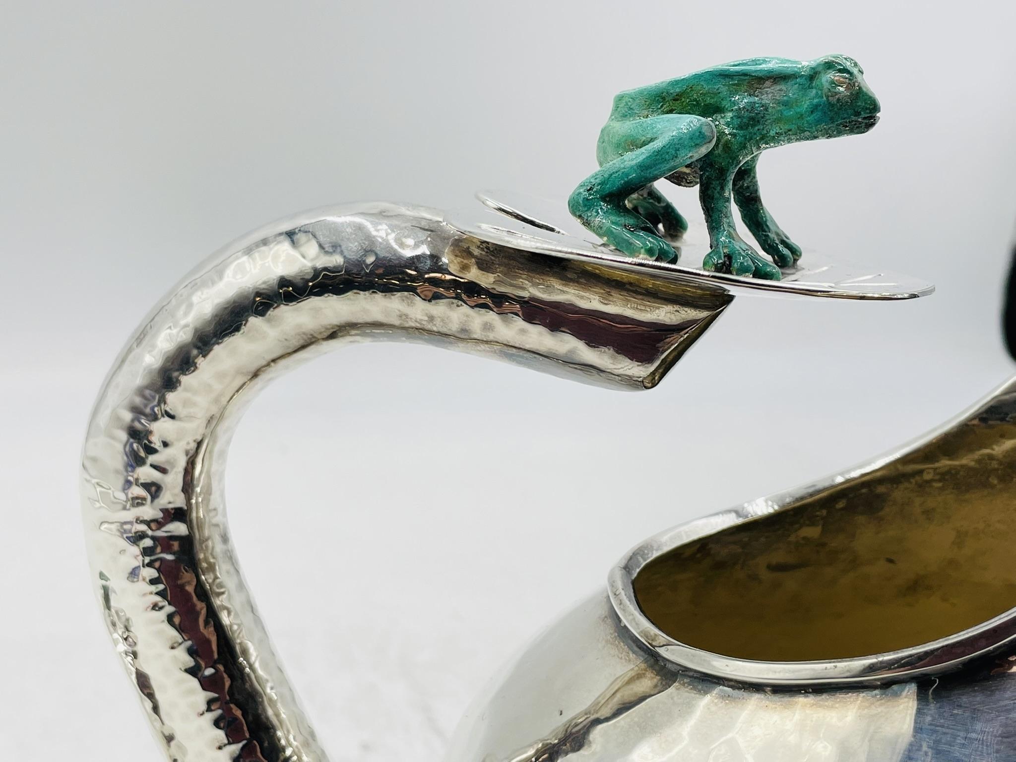 Service à thé en argent Emilia Castillo avec grenouilles en malachite, signé Design/One mexicain en vente 10