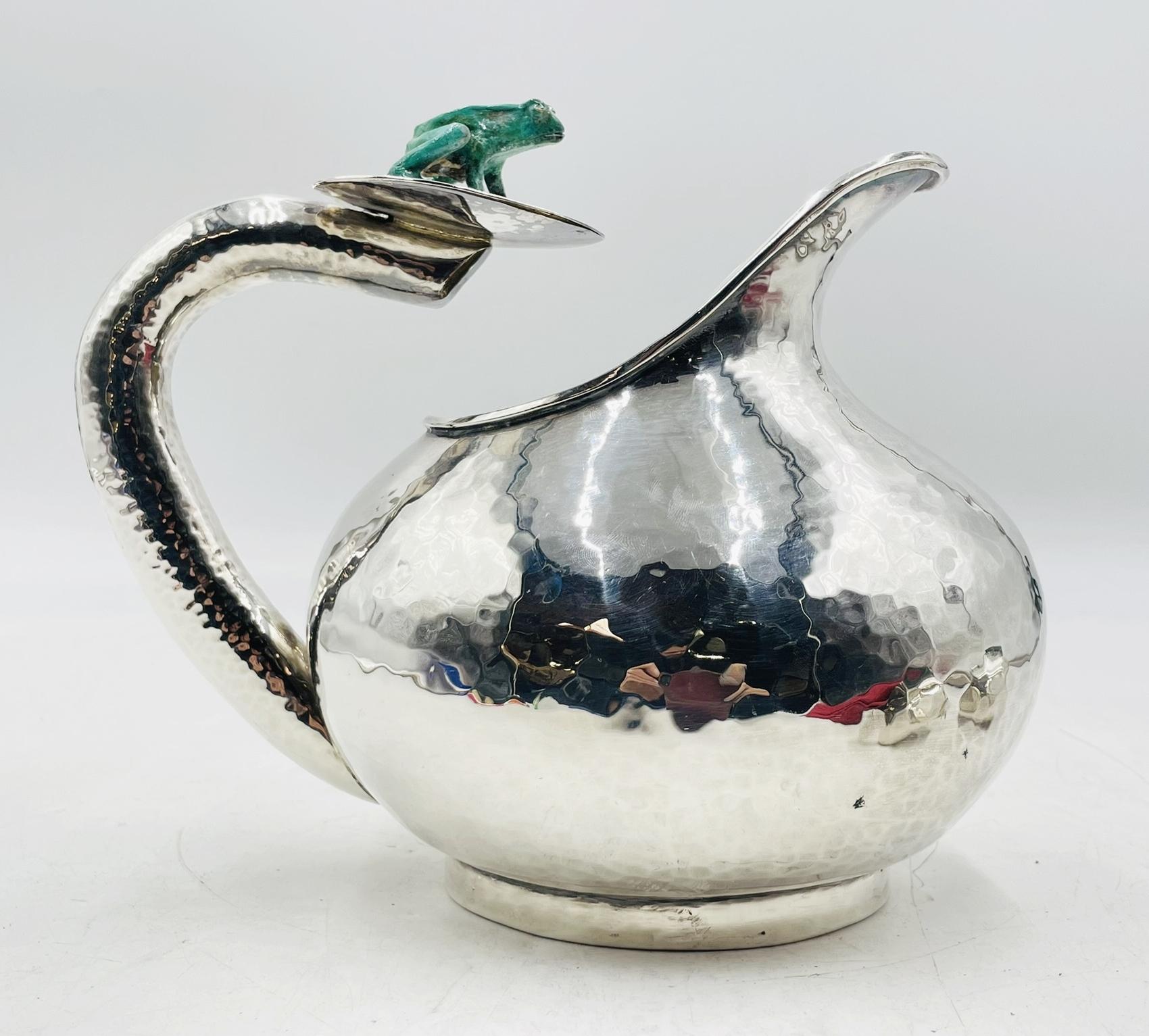 Service à thé en argent Emilia Castillo avec grenouilles en malachite, signé Design/One mexicain en vente 1