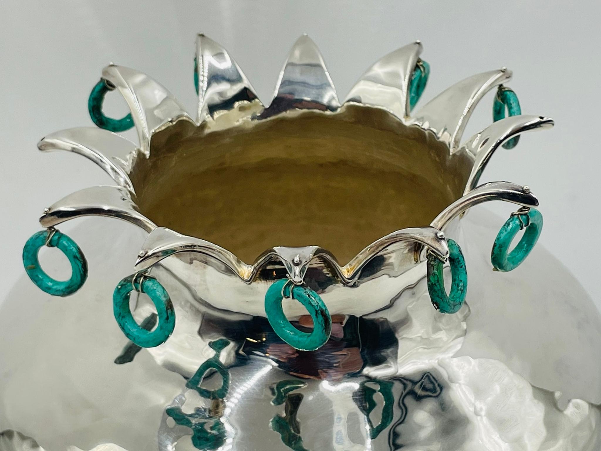 Vaso d'argento di Emilia Castillo con accenti di pietra, firmato, Taxco Mexico in vendita 7