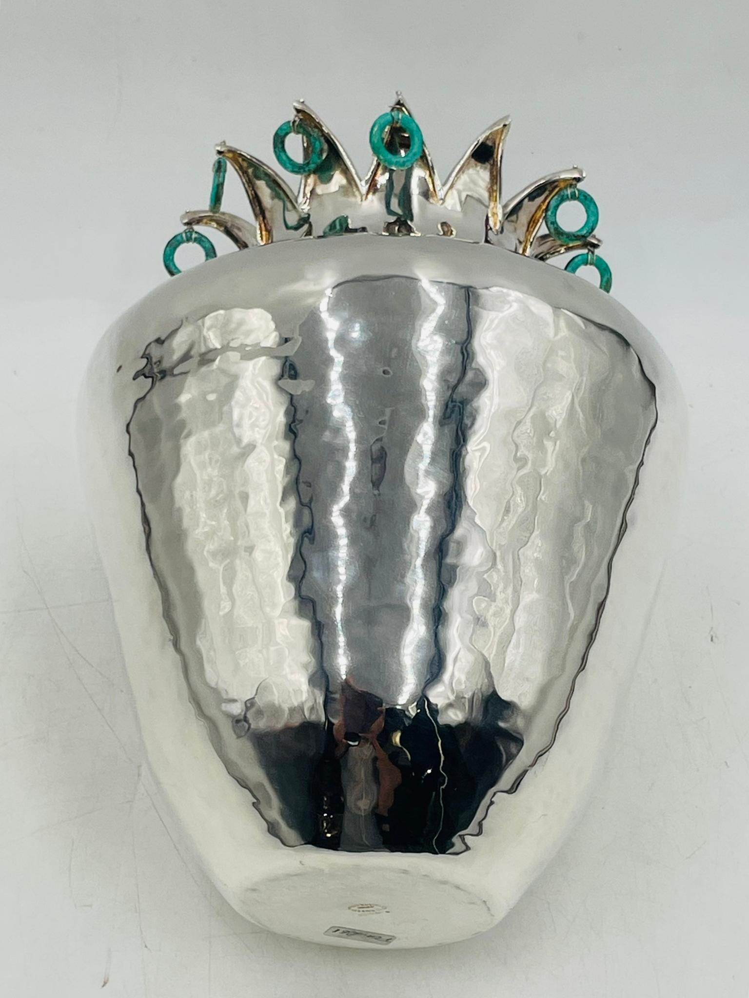 Placcato argento Vaso d'argento di Emilia Castillo con accenti di pietra, firmato, Taxco Mexico in vendita
