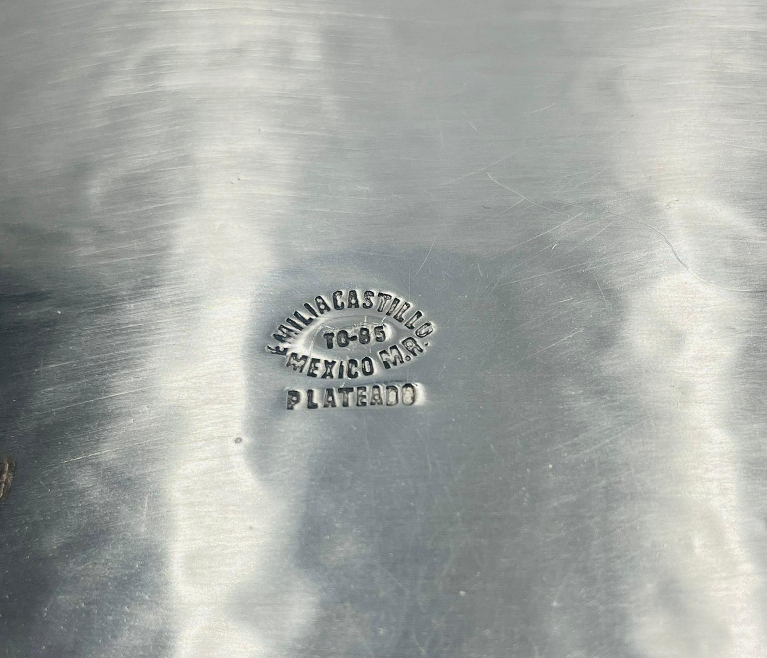 Emilia Castillo Silverplate Butterfly Tray with Stone Inlay, Taxco For Sale 7