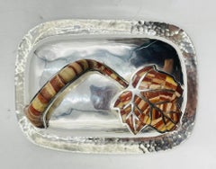 Emilia Castillo Silver Plated “Maple Leaf” Jasper Inlay Covered Butter Dish