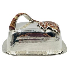 Emilia Castillo Silverplate “Maple Leaf” Jasper Inlay Covered Butter Dish