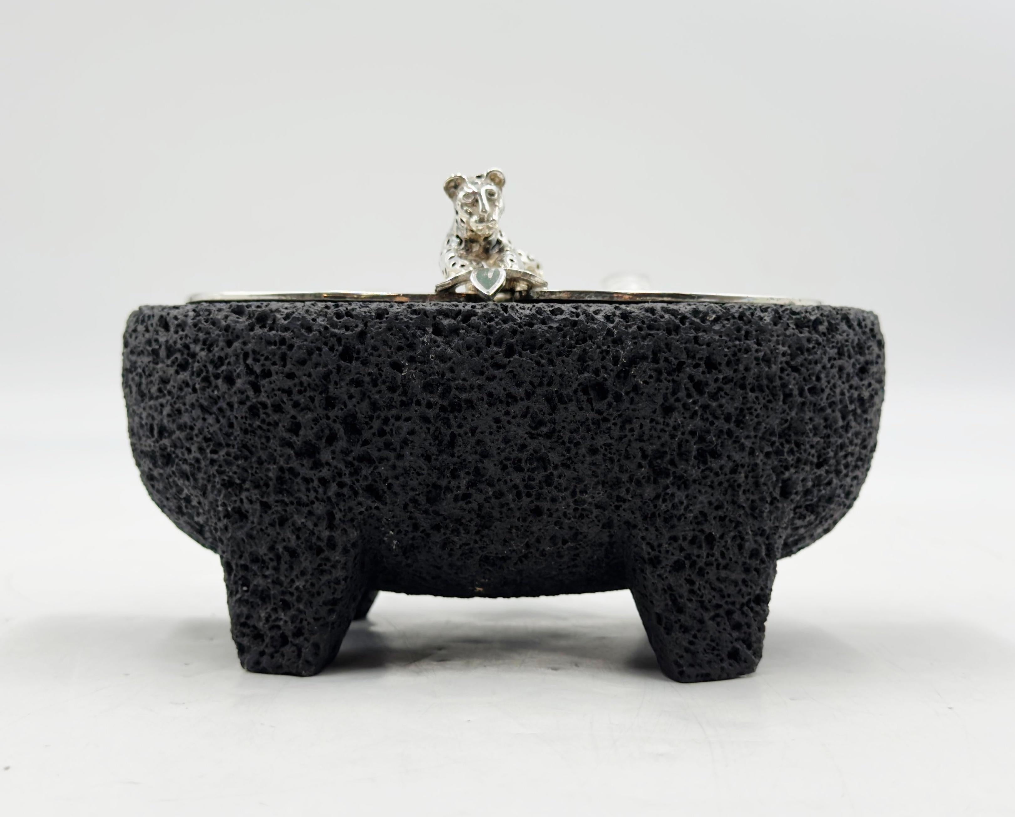 Molcajete di Emilia Castillo in argento con giaguaro e cucchiai abbinati, Messico in vendita 2