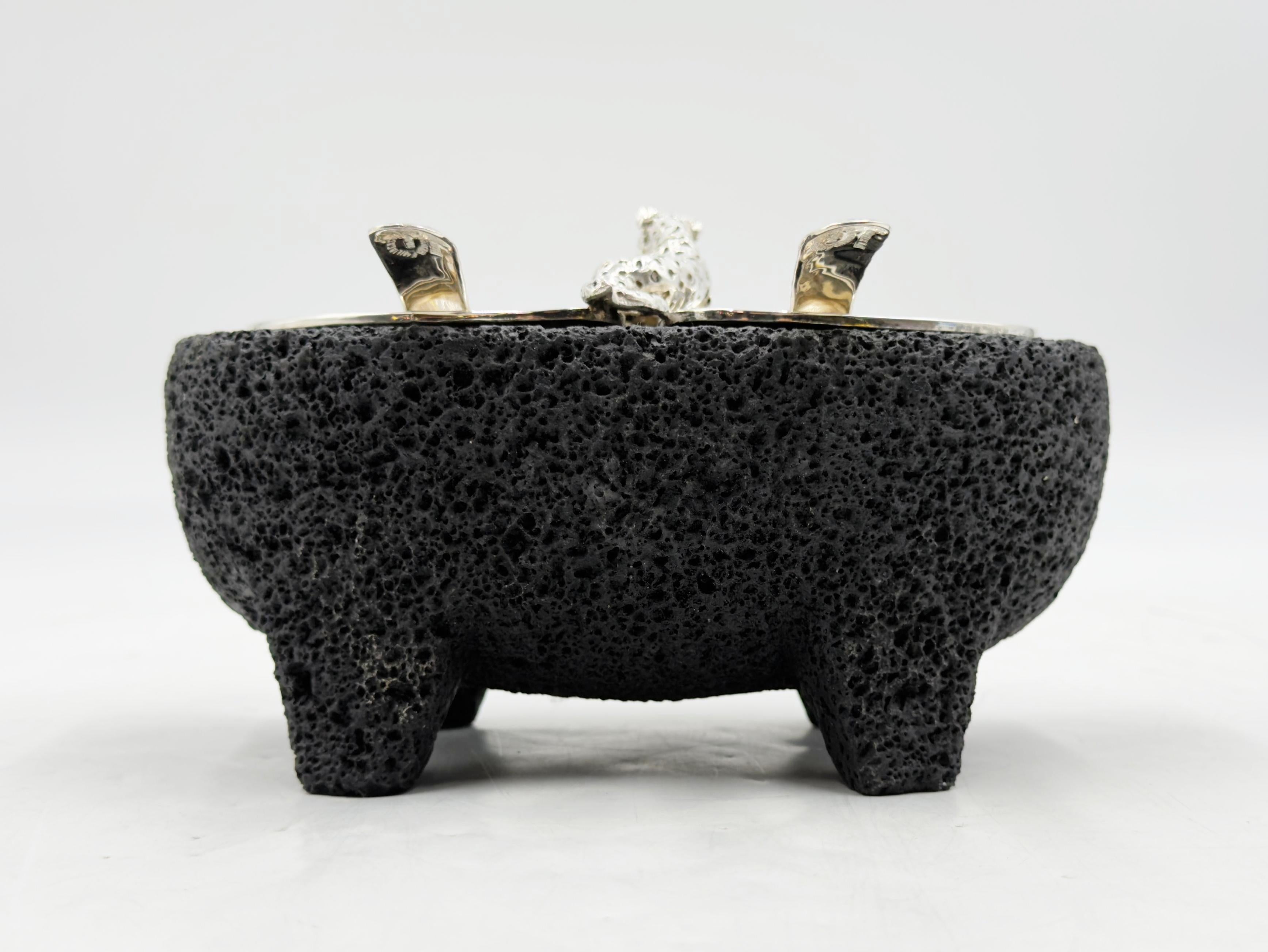 Molcajete di Emilia Castillo in argento con giaguaro e cucchiai abbinati, Messico in vendita 3