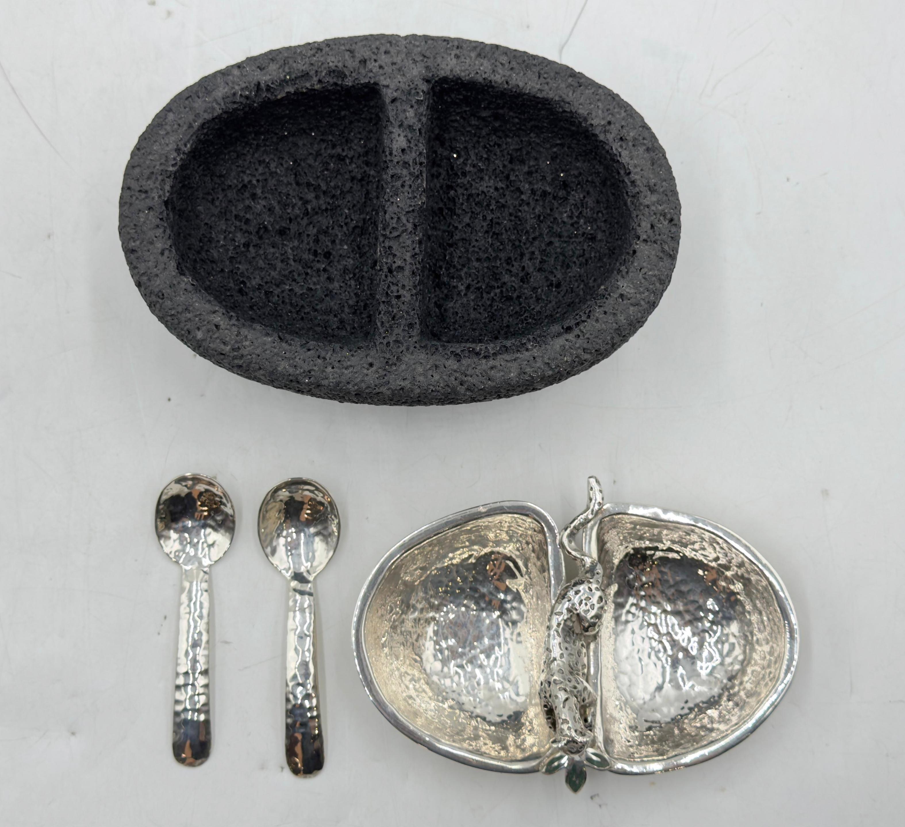 Molcajete di Emilia Castillo in argento con giaguaro e cucchiai abbinati, Messico in vendita 5