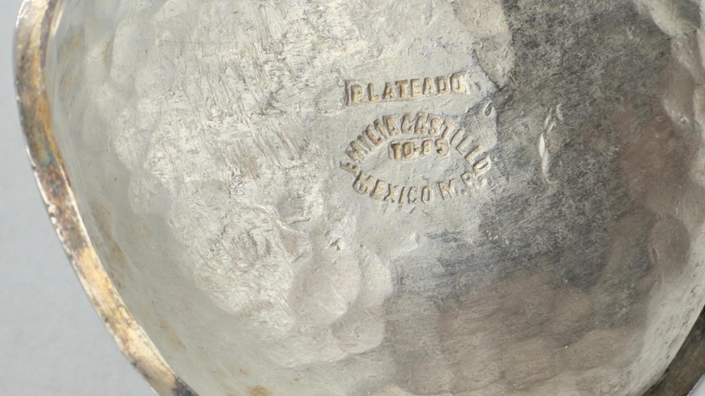 Molcajete di Emilia Castillo in argento con giaguaro e cucchiai abbinati, Messico in vendita 11