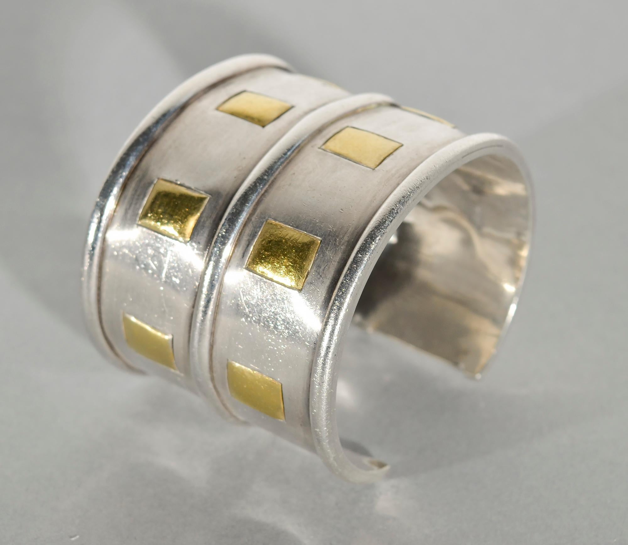 Contemporary Emilia Castillo Sterling and Gold Wide Cuff Bracelet